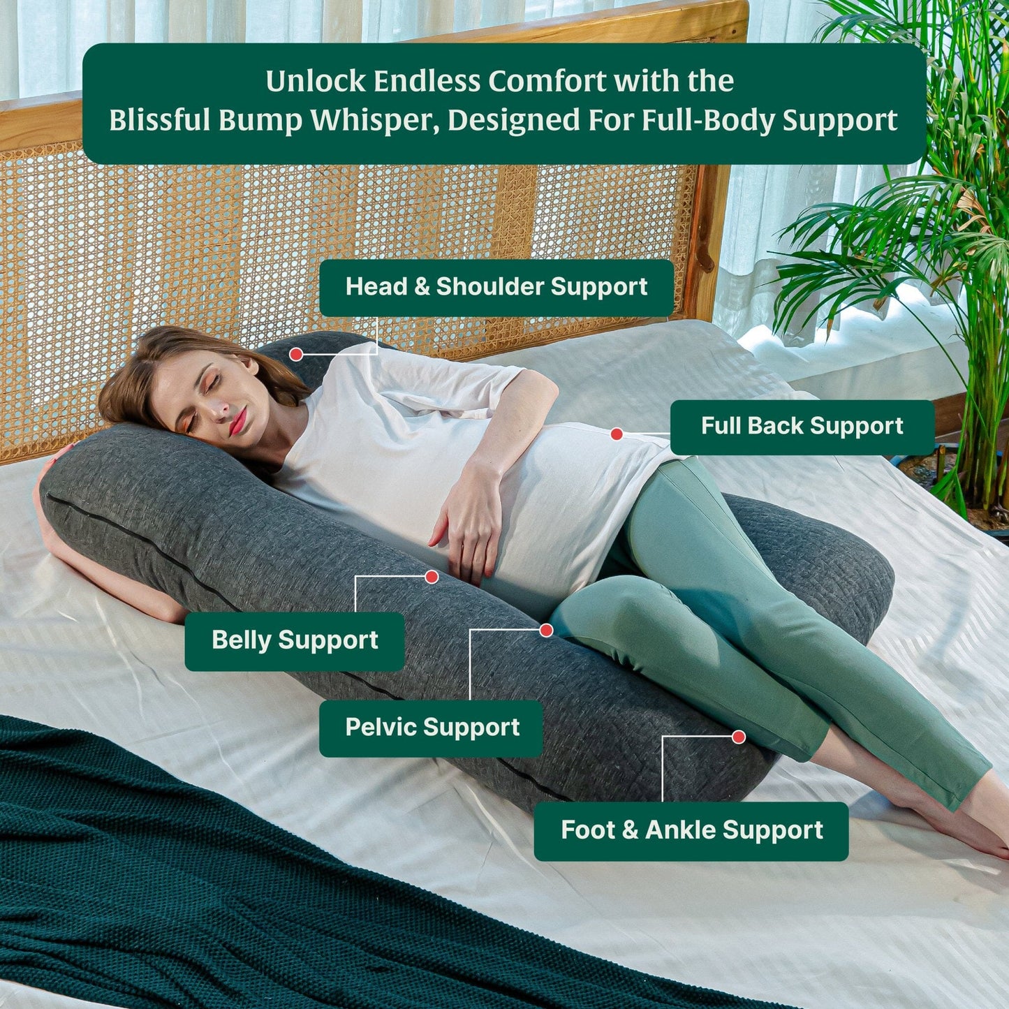 C - Shape Pregnancy Pillow - Blissful Bump Whisper - Pregnancy Pillow - The White Willow