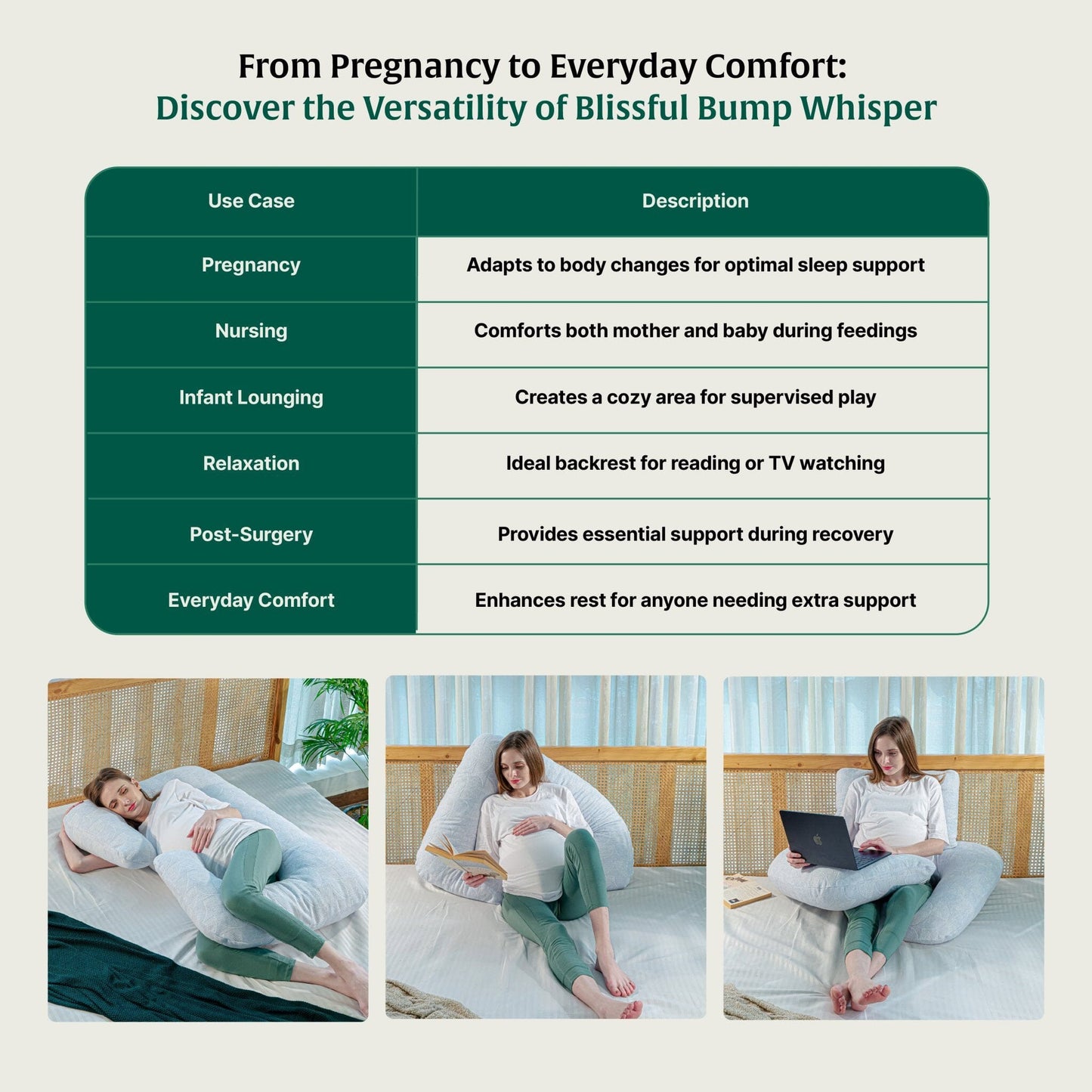 C - Shape Pregnancy Pillow - Blissful Bump Whisper - Pregnancy Pillow - The White Willow