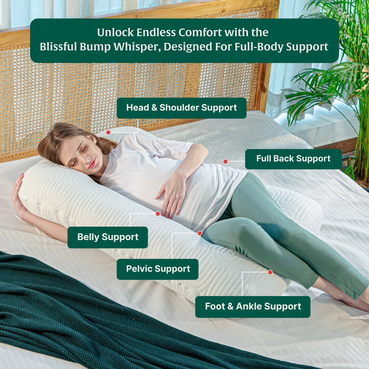 C - Shape Pregnancy Pillow - Blissful Bump Whisper - Pregnancy Pillow - The White Willow