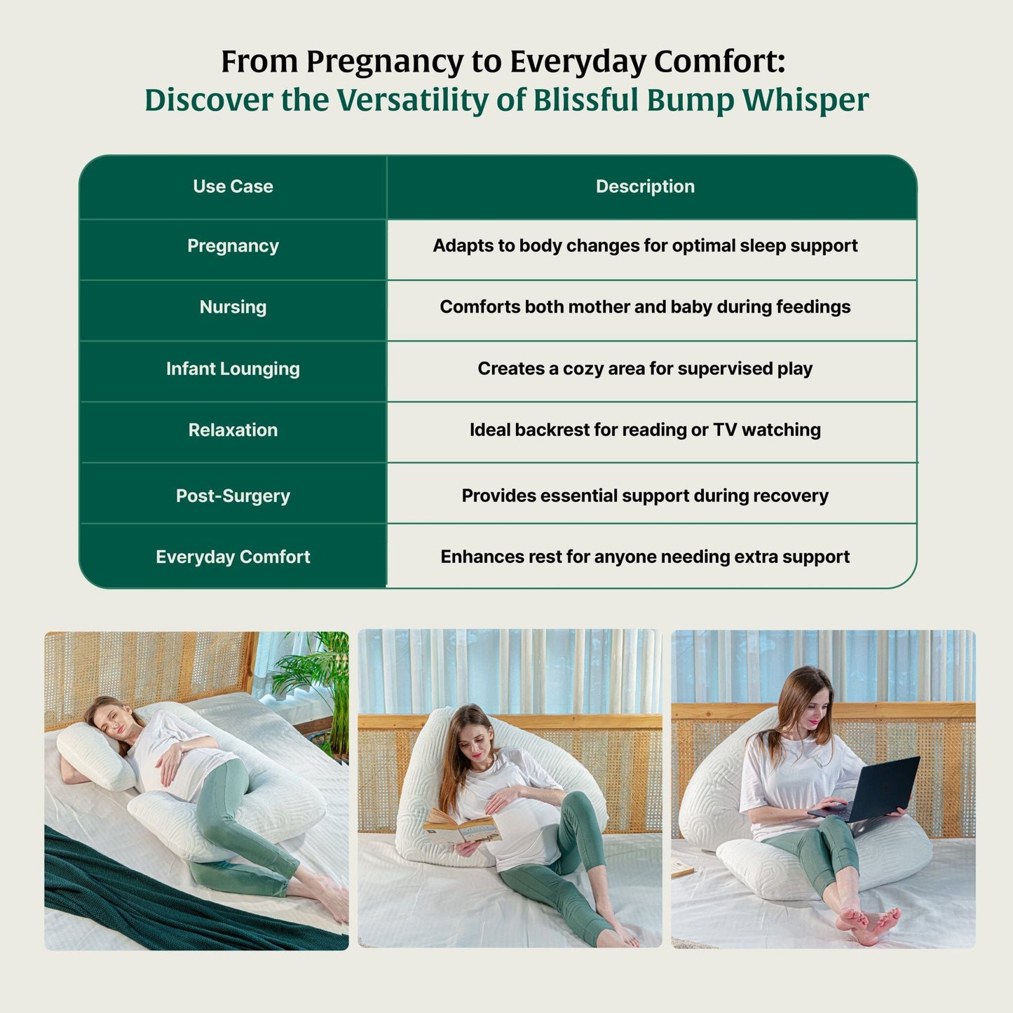 C - Shape Pregnancy Pillow - Blissful Bump Whisper - Pregnancy Pillow - The White Willow