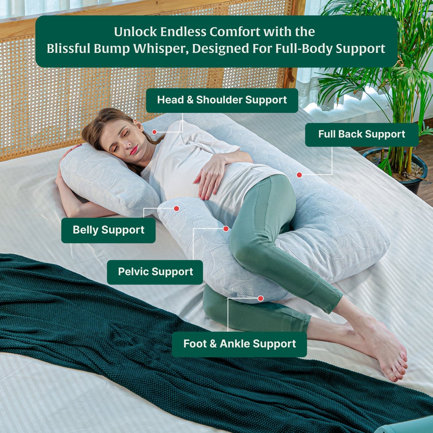 C - Shape Pregnancy Pillow - Blissful Bump Whisper - Pregnancy Pillow - The White Willow