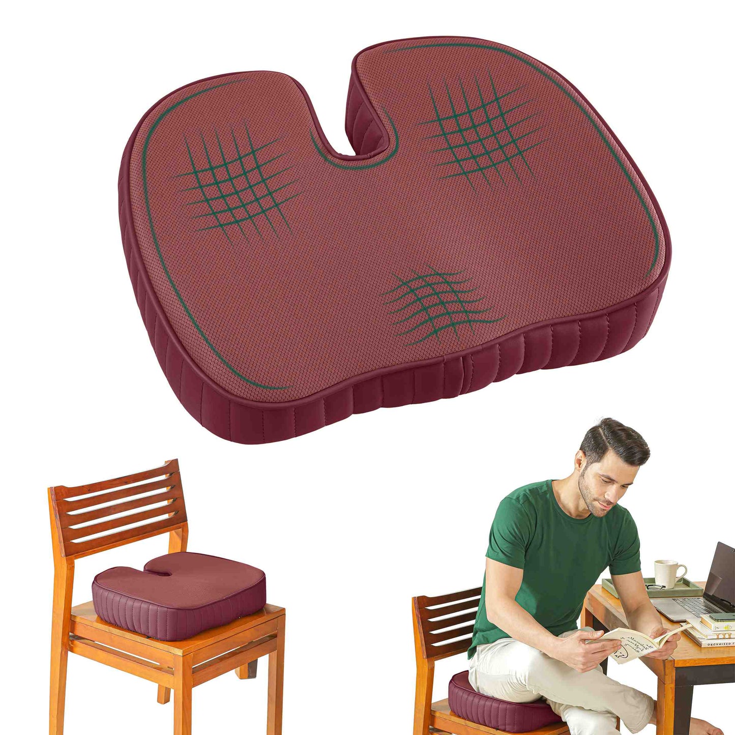 Coccyx ComfortCore Cushion Seat Cushion The White Willow Soft ~ Memory Foam ~ Below 60 kg Berry