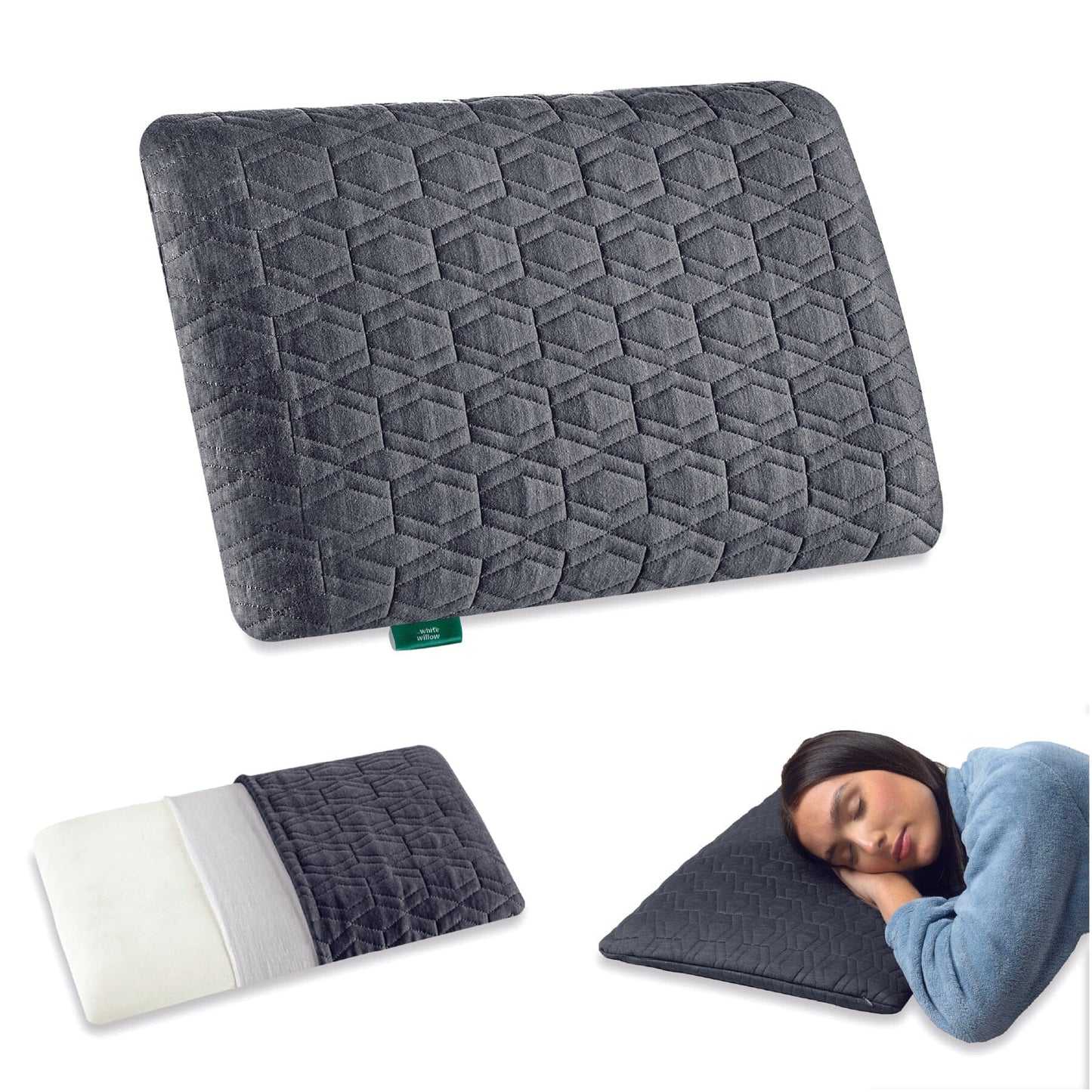 Cypress - Memory Foam Pillow - Regular - Medium Firm Regular Pillow The White Willow Ultra Slim 1.5"H King 24x16 Pack of 1 Grey