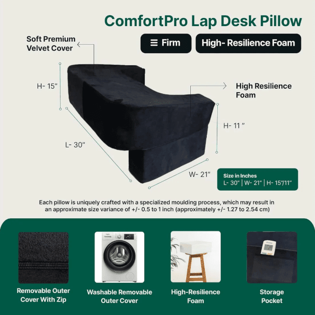 DualEase Comfort Set | ComfortPro Lapdesk Pillow & Adjustable Wedge Pillow with Headrest Combo The White Willow