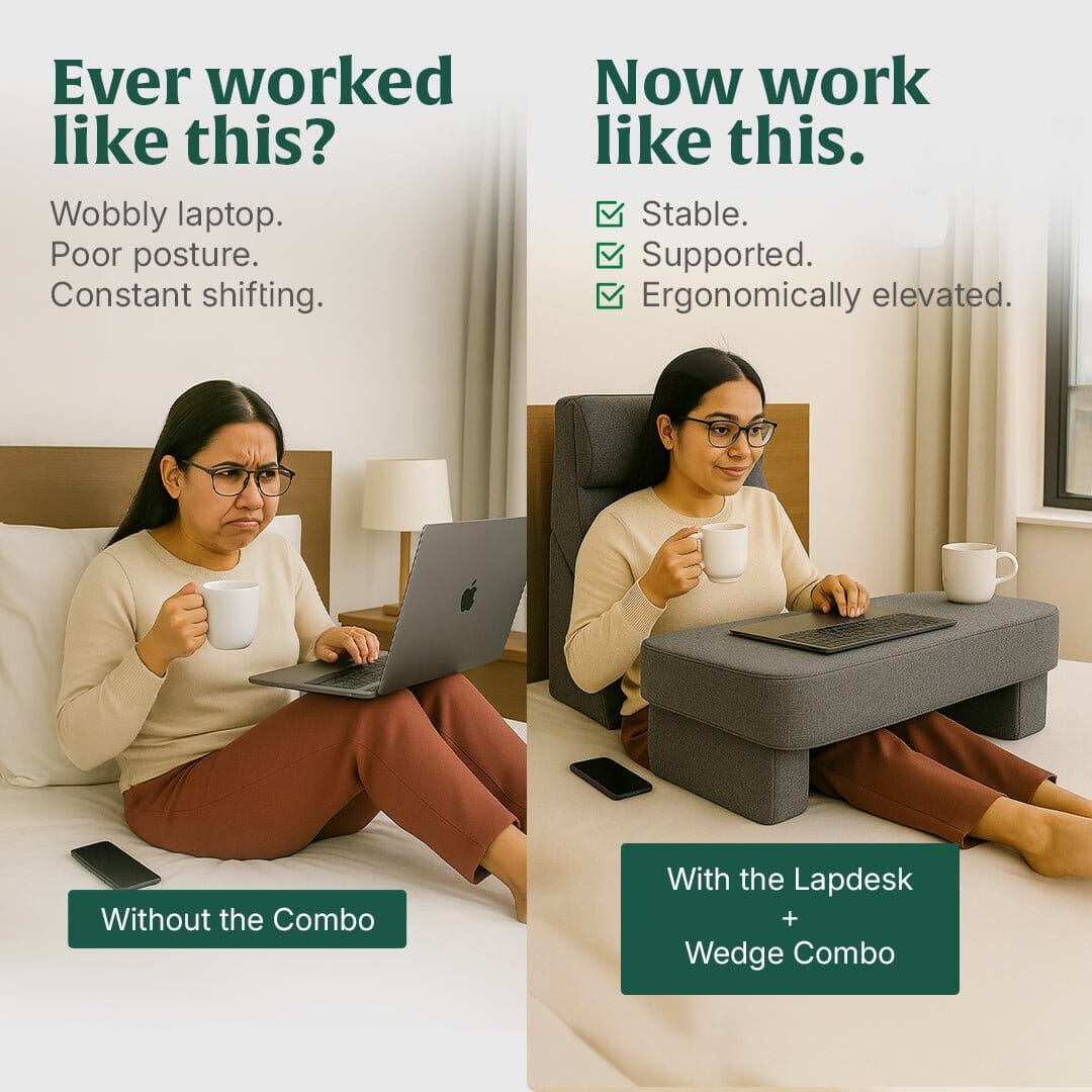DualEase Comfort Set | ComfortPro Lapdesk Pillow & Adjustable Wedge Pillow with Headrest Combo The White Willow