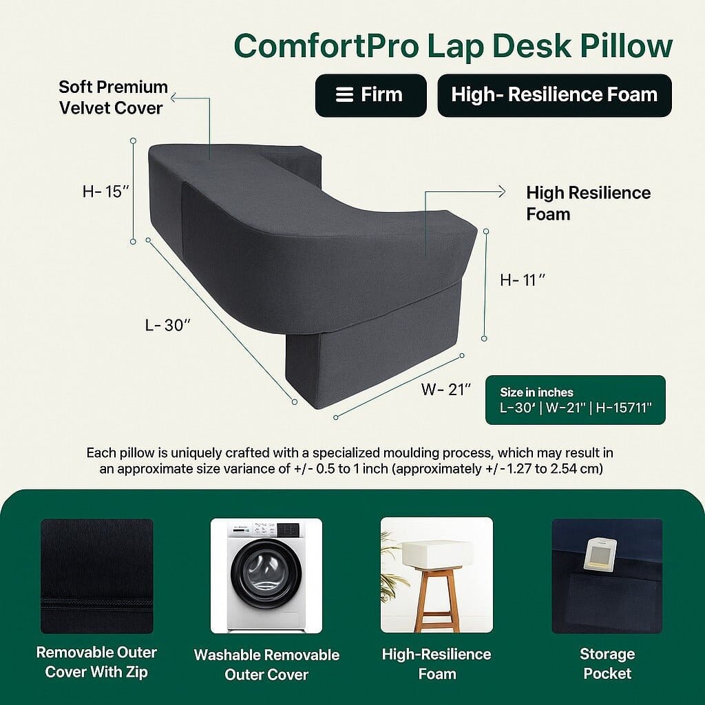 DualEase Comfort Set | ComfortPro Lapdesk Pillow & Adjustable Wedge Pillow with Headrest Combo The White Willow
