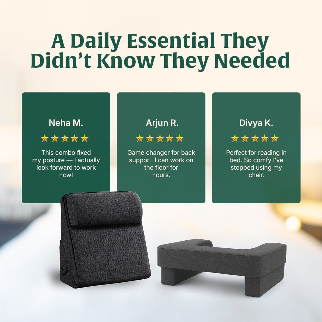 DualEase Comfort Set | ComfortPro Lapdesk Pillow & Adjustable Wedge Pillow with Headrest Combo The White Willow