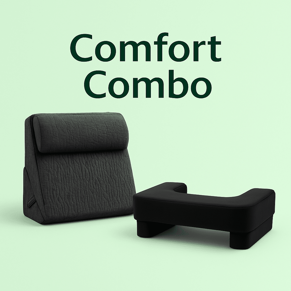 DualEase Comfort Set | ComfortPro Lapdesk Pillow & Adjustable Wedge Pillow with Headrest Combo The White Willow Black