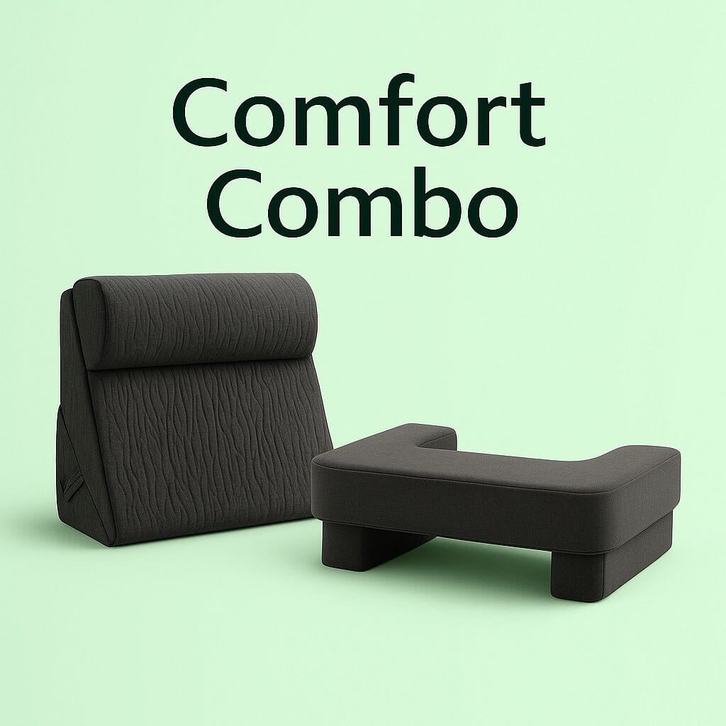 DualEase Comfort Set | ComfortPro Lapdesk Pillow & Adjustable Wedge Pillow with Headrest Combo The White Willow Midnight Serene