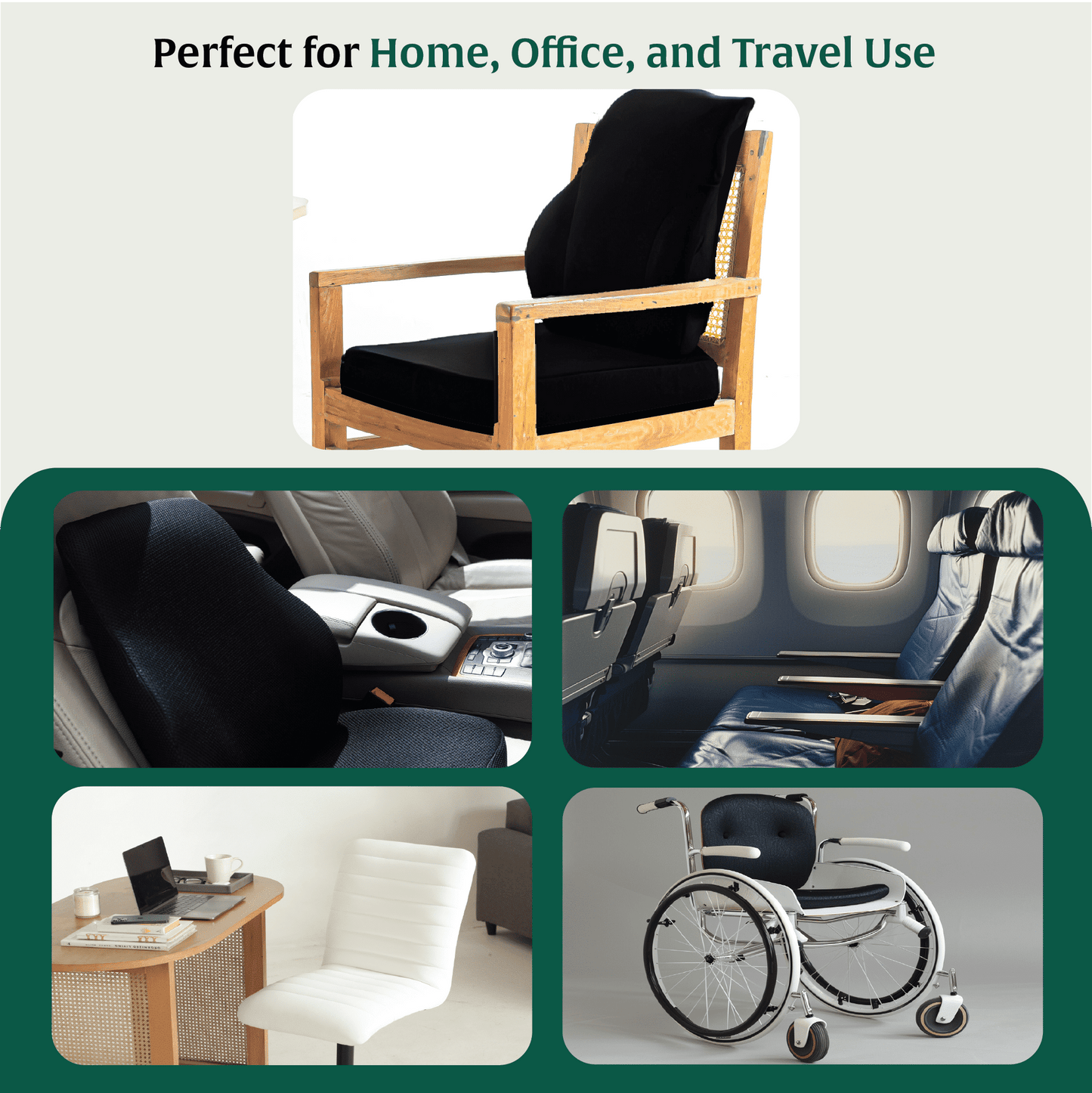 ErgoCushion Comfort Duo- Lowerease Back Support Pillow & PoshRest Square Seat Pad Combo-Back-Seat The White Willow
