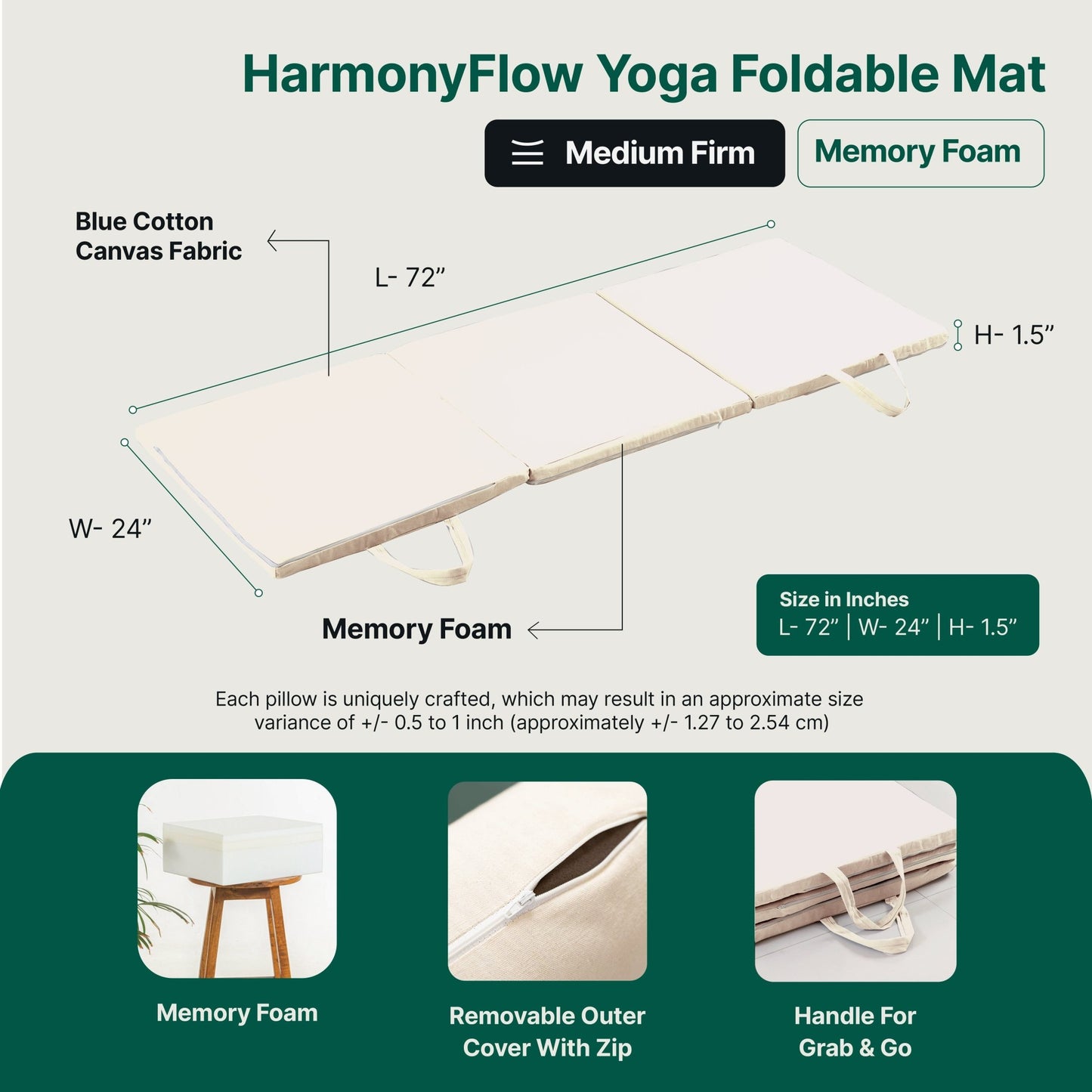 HarmonyFlow Yoga Foldable Mat - Regular Pillow - The White Willow
