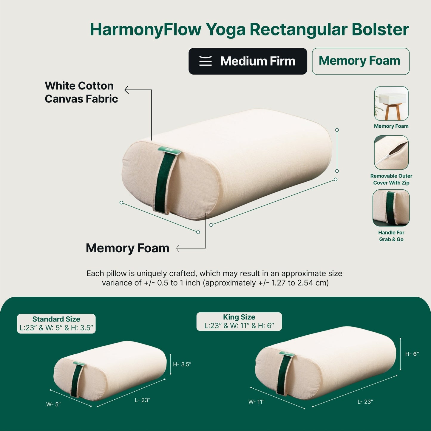 HarmonyFlow Yoga Rectangular Bolster - Regular Pillow - The White Willow