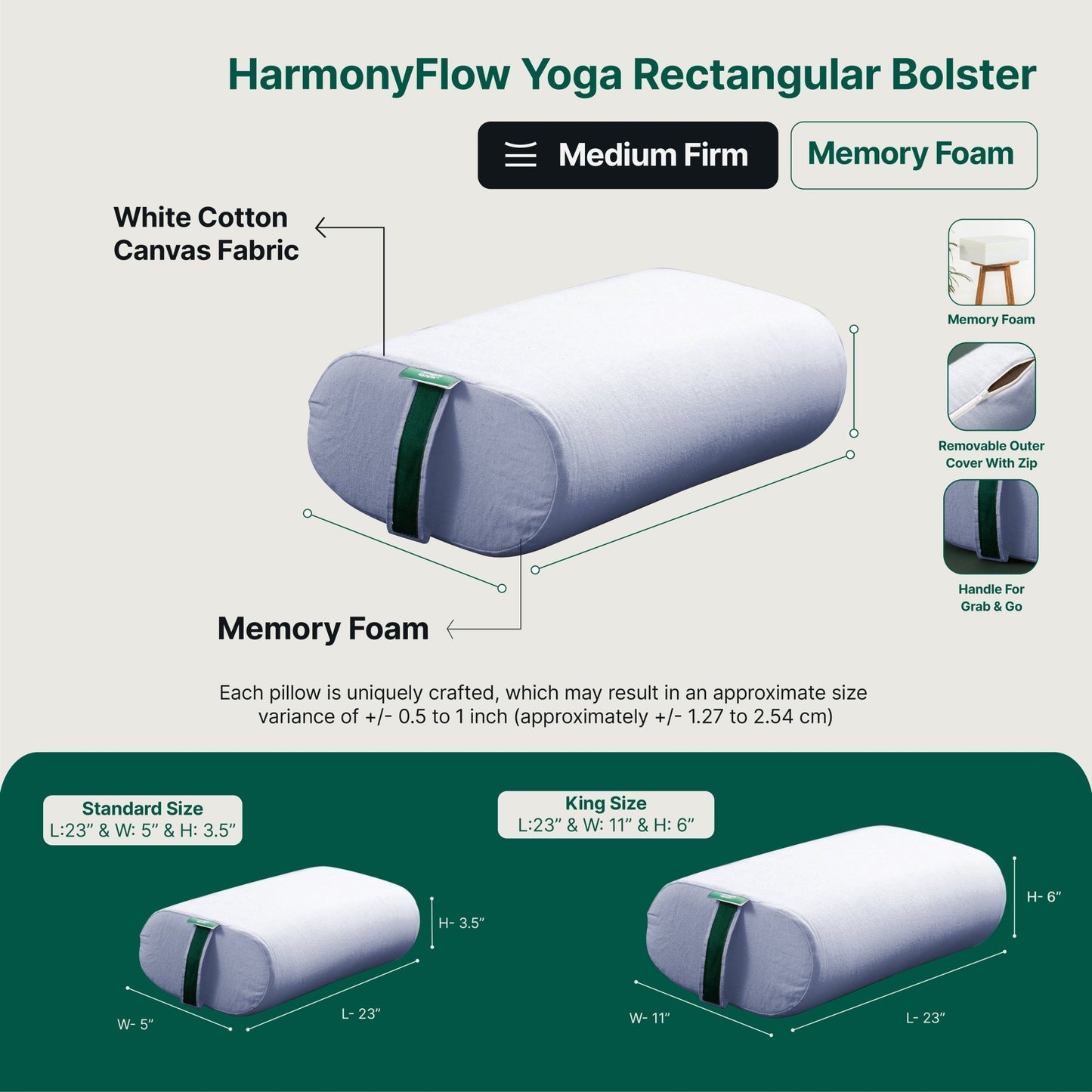 HarmonyFlow Yoga Rectangular Bolster - Regular Pillow - The White Willow