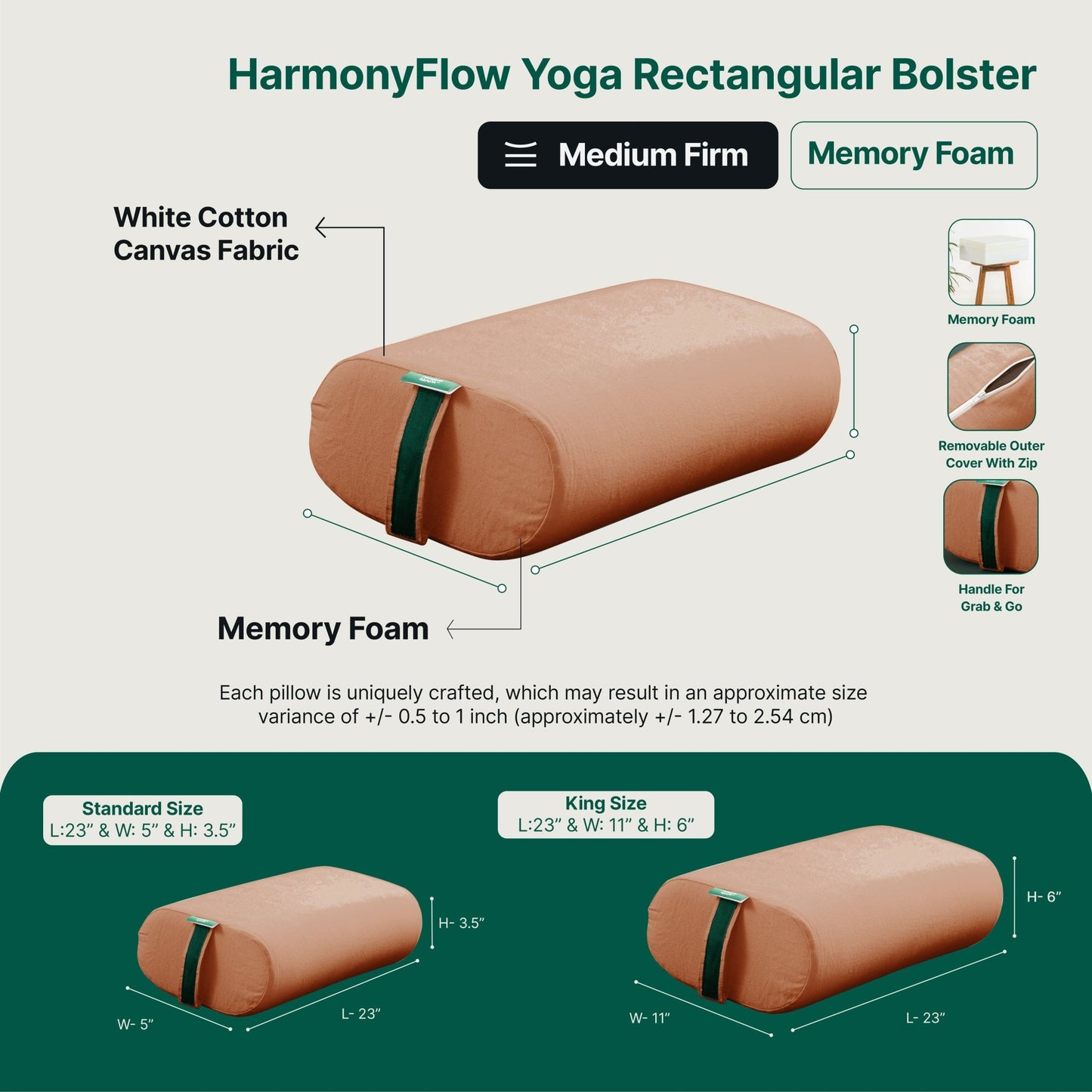 HarmonyFlow Yoga Rectangular Bolster - Regular Pillow - The White Willow