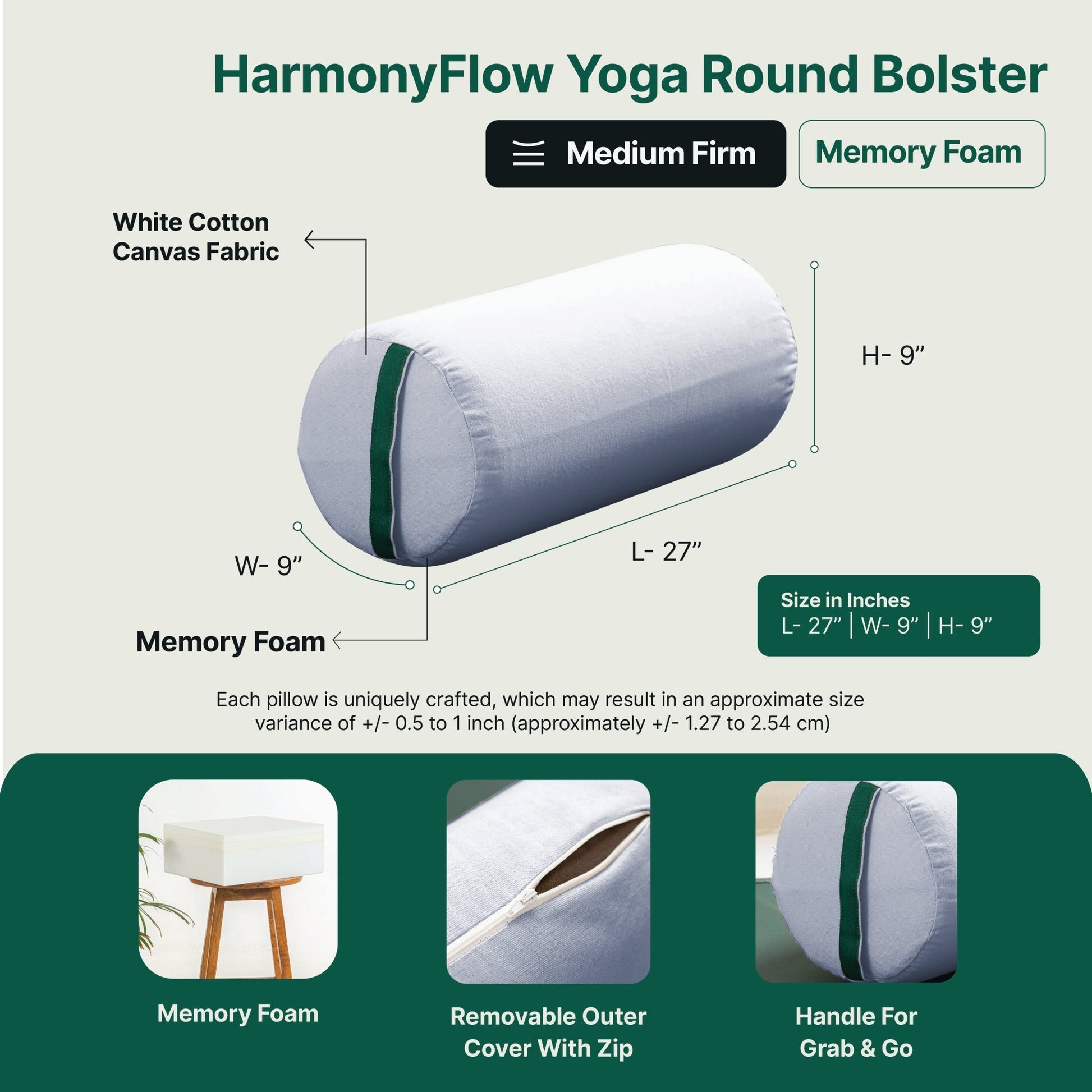 HarmonyFlow Yoga Round Bolster - Regular Pillow - The White Willow