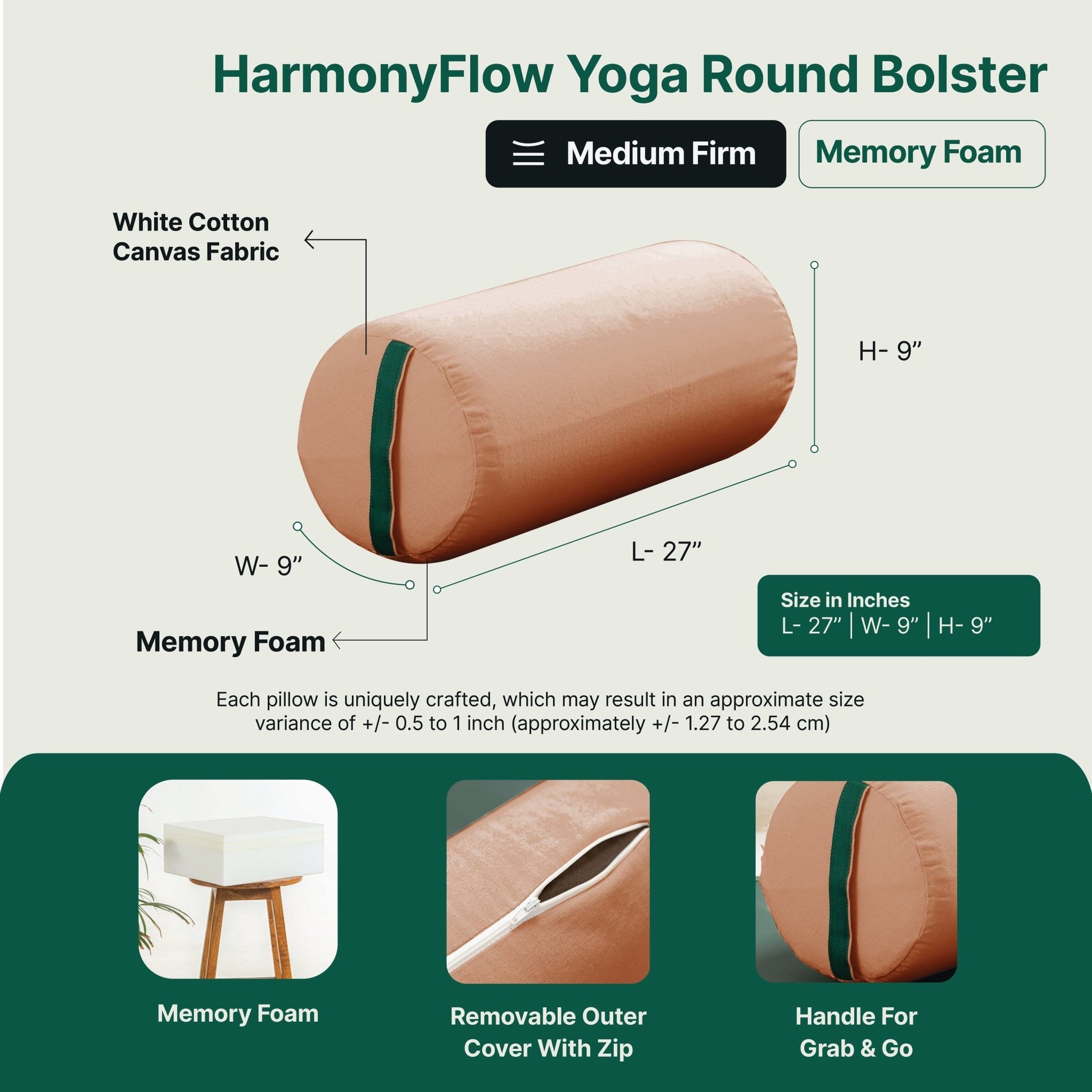 HarmonyFlow Yoga Round Bolster - Regular Pillow - The White Willow