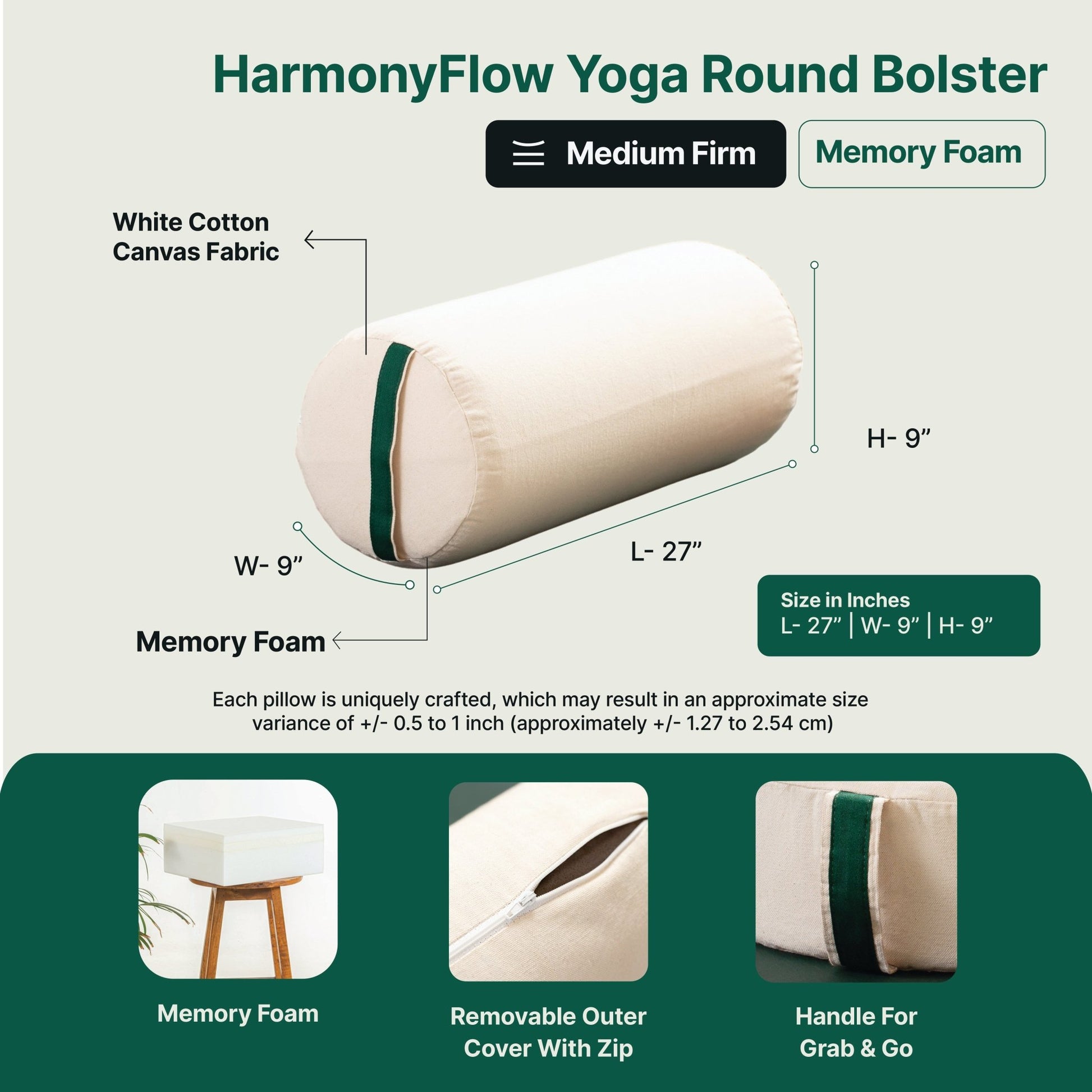 HarmonyFlow Yoga Round Bolster - Regular Pillow - The White Willow