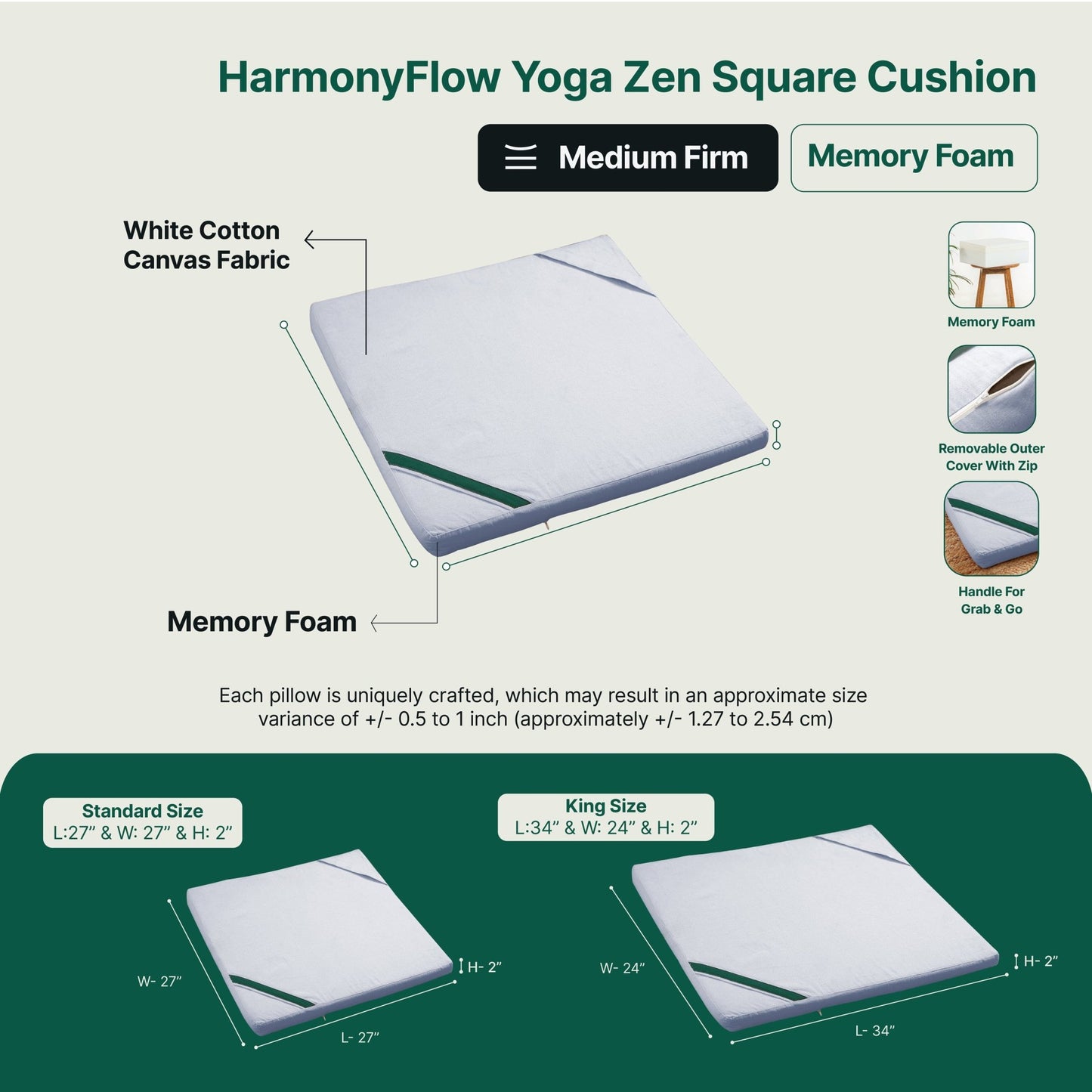 HarmonyFlow Yoga Zen Square Seat Cushion - Regular Pillow - The White Willow