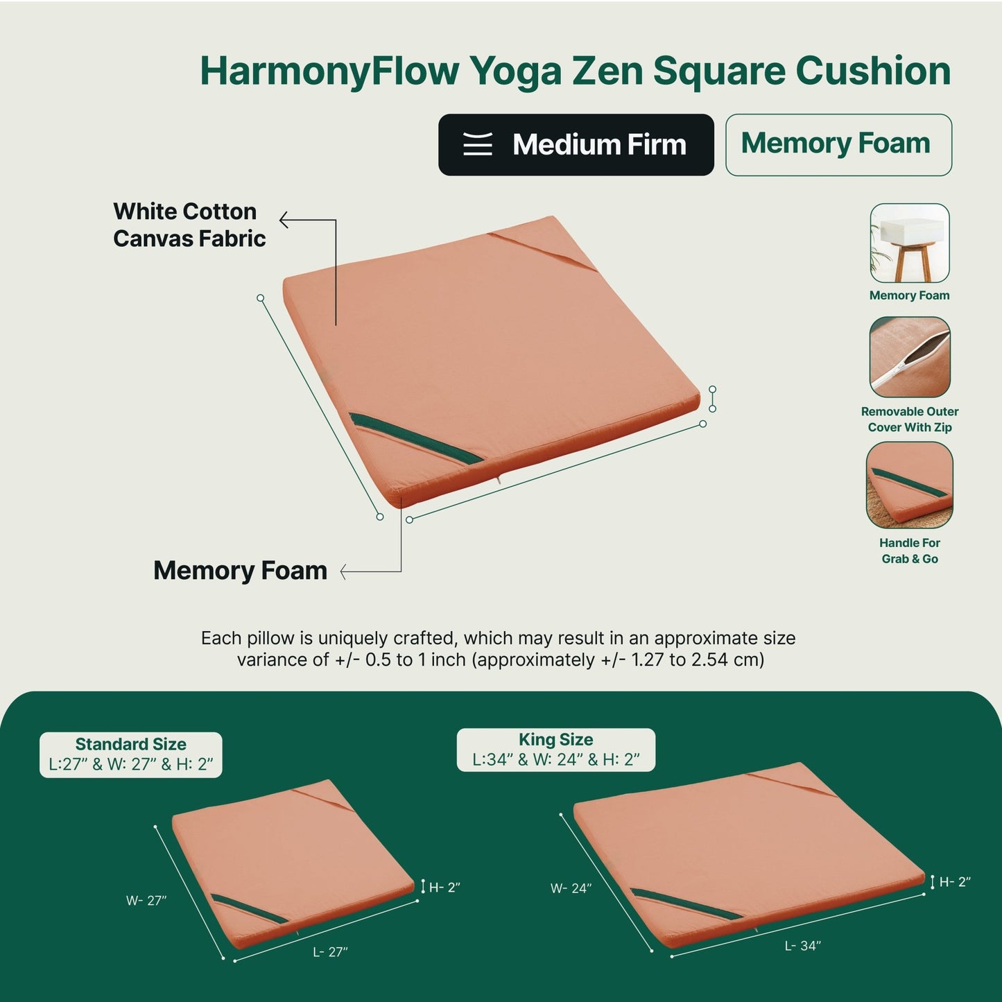 HarmonyFlow Yoga Zen Square Seat Cushion - Regular Pillow - The White Willow
