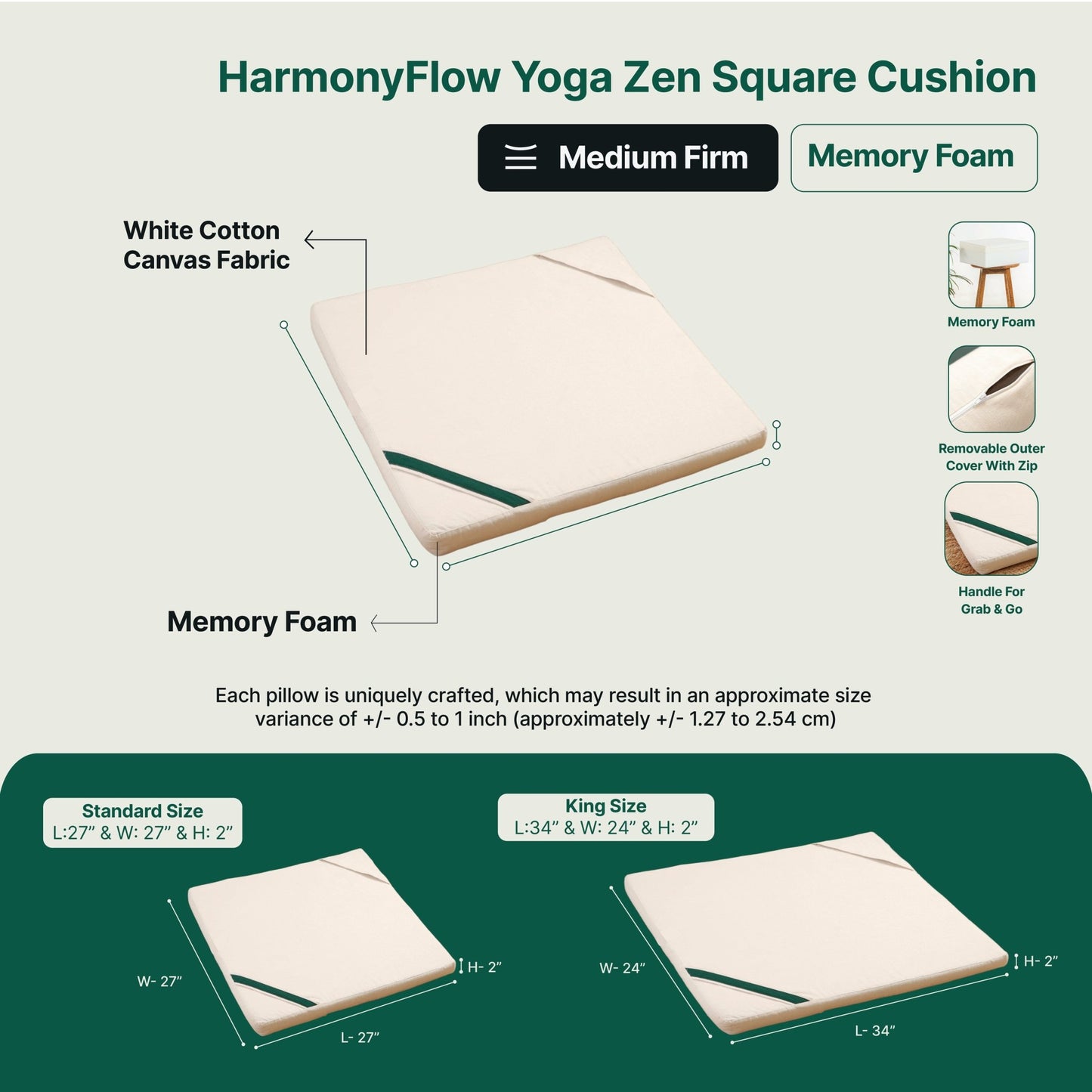 HarmonyFlow Yoga Zen Square Seat Cushion - Regular Pillow - The White Willow