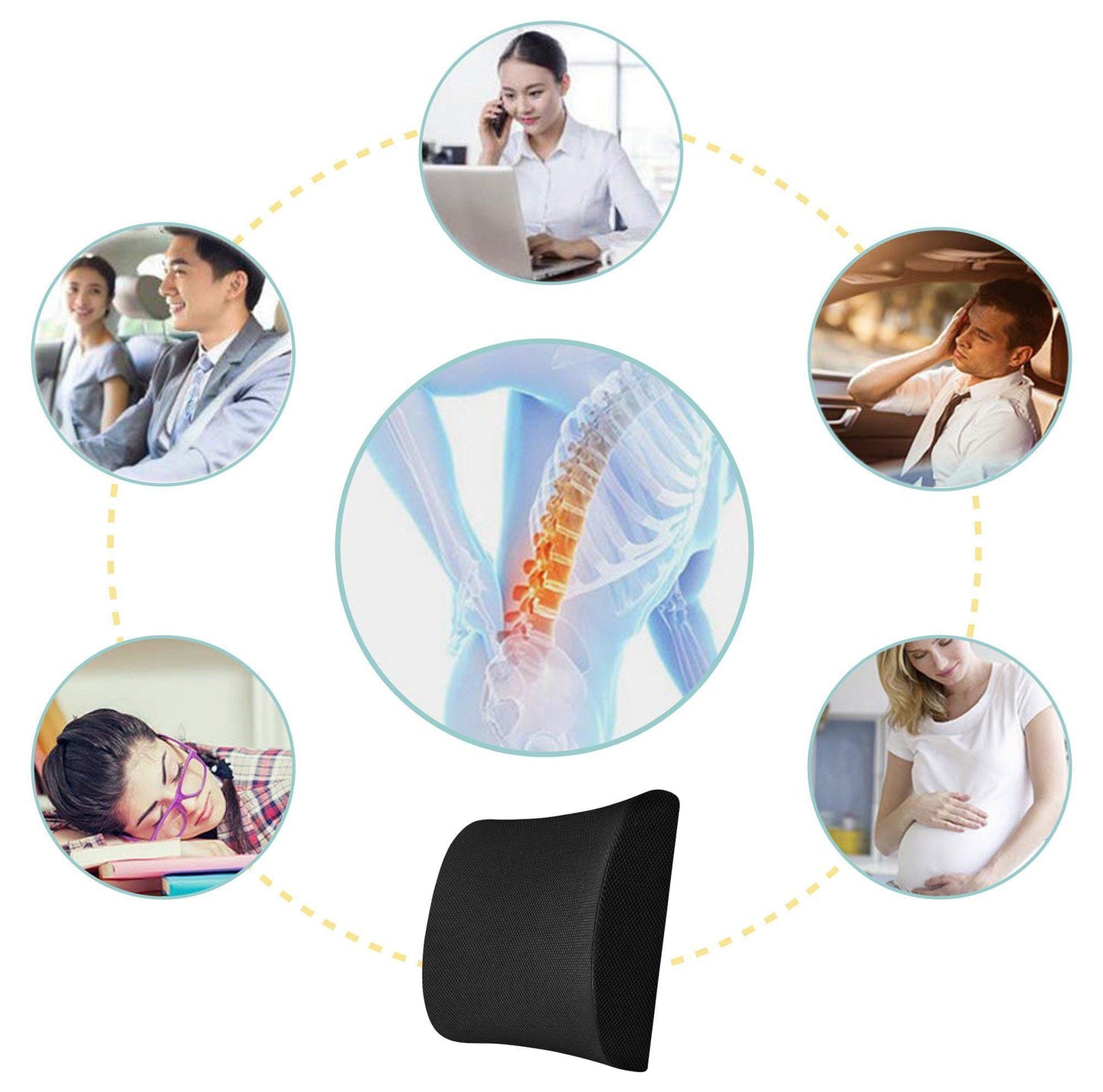 Hi-flyer - Work From Home Combo - Memory Foam Lumbar Backrest Pillow & Indoor Square Seat Cushion - Medium Firm Combo-Back-Seat The White Willow