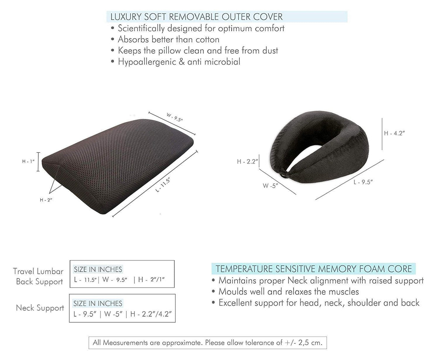 Jet setter - Travel Combo - Memory foam Travel Neck Support Pillow & Camping pillow - Medium Firm Combo-Travel-Pillow The White Willow