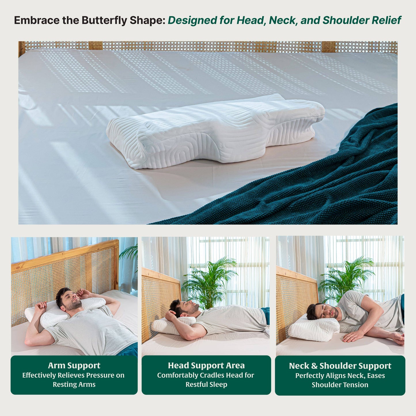 Oak - Memory Foam Neck Pillow - Butterfly - Medium Firm Contour Pillow The White Willow