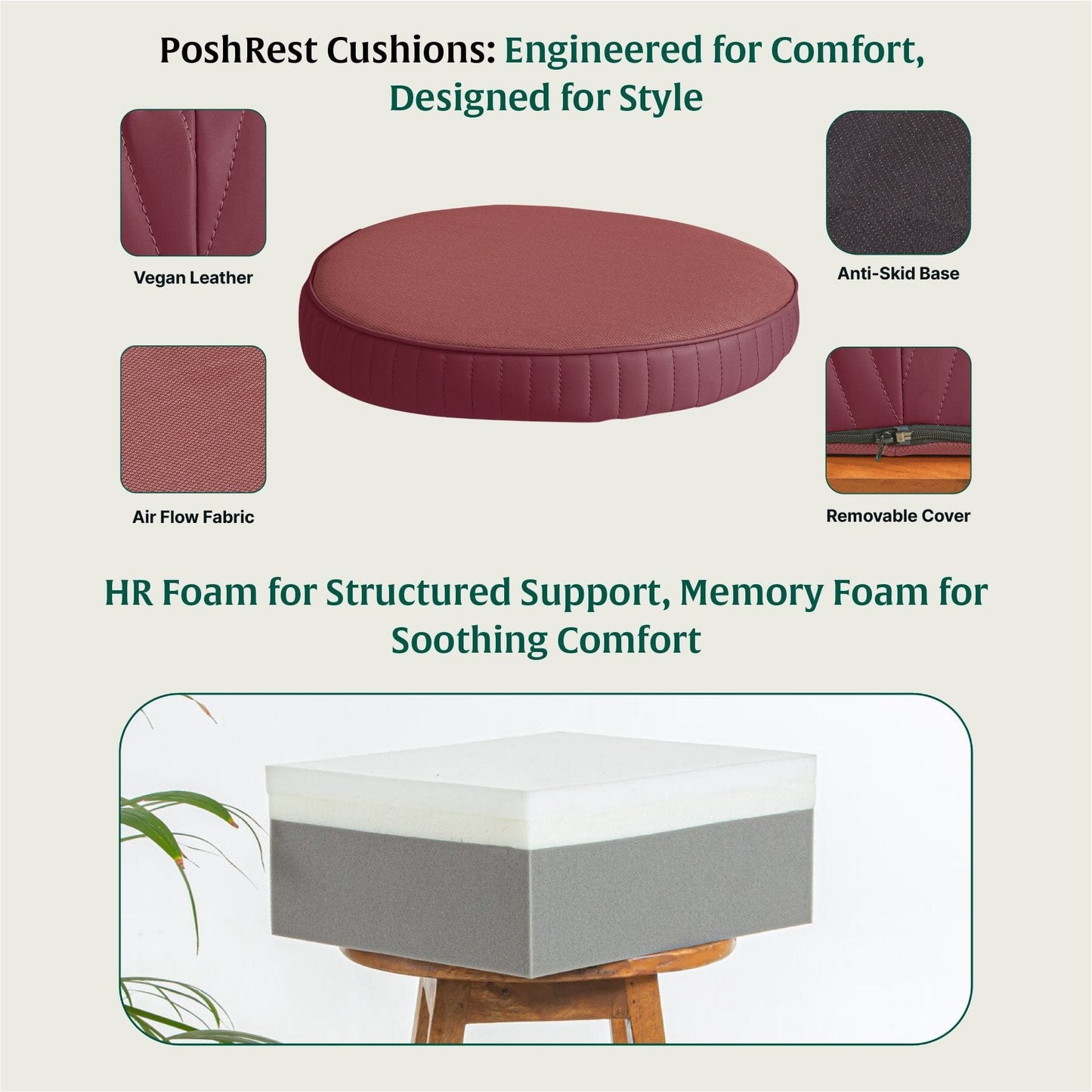 PoshRest Round Seat Pads Seat Cushion The White Willow