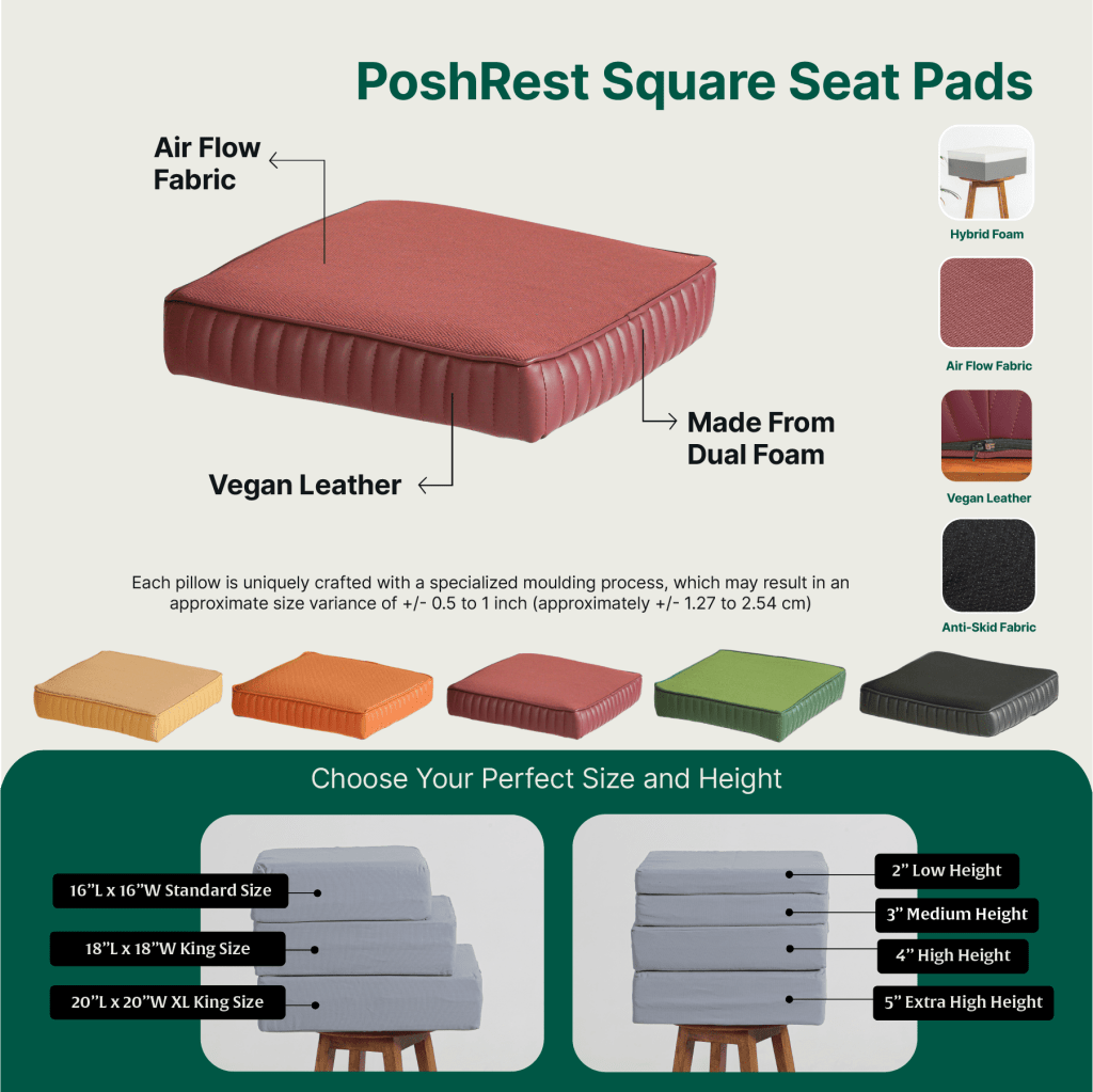 PoshRest Square Seat Pads - Seat Cushion - The White Willow