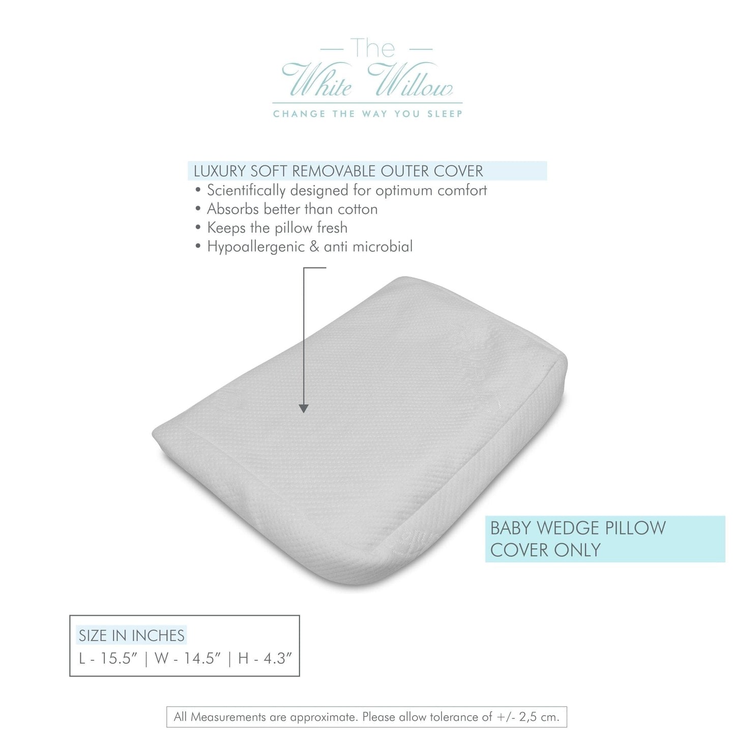 Soft Fabric Cover For Seat Wedge With Zip Closure Case - 15.5" x 14.5" x 4.3" Pillow Cover The White Willow