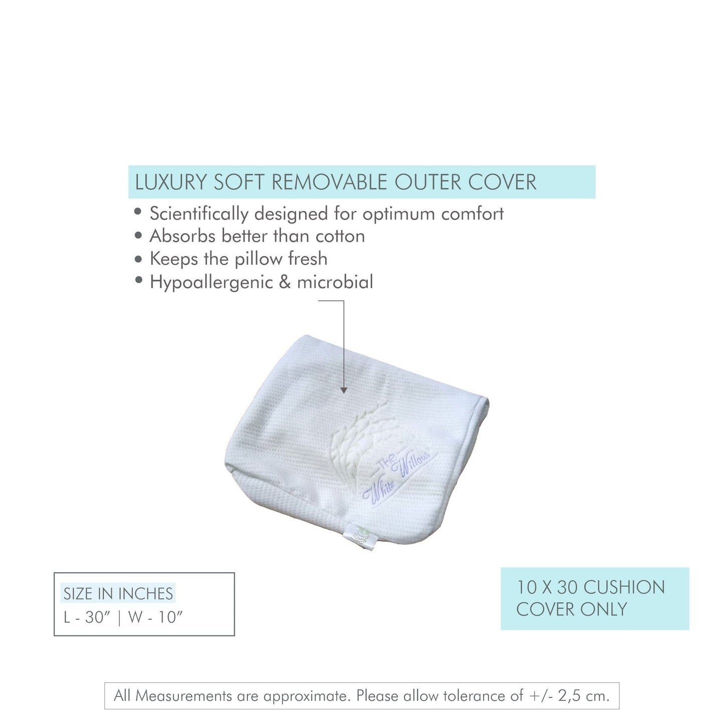 Soft Fabric Cushion Cover Only With Zip Closure - 10" x 30" Pillow Cover The White Willow