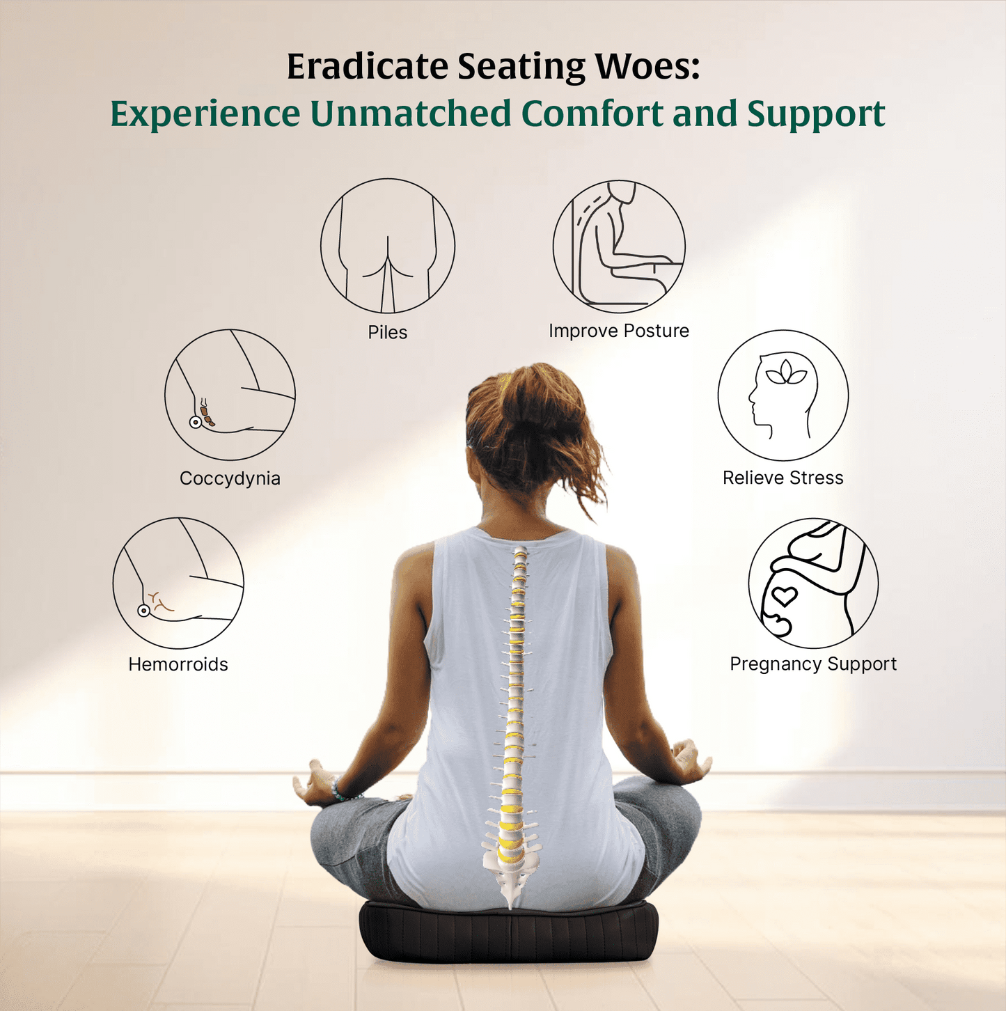 Sprucesoft - Coccyx Tailbone Support Seat Cushion - Firm Seat Cushion The White Willow