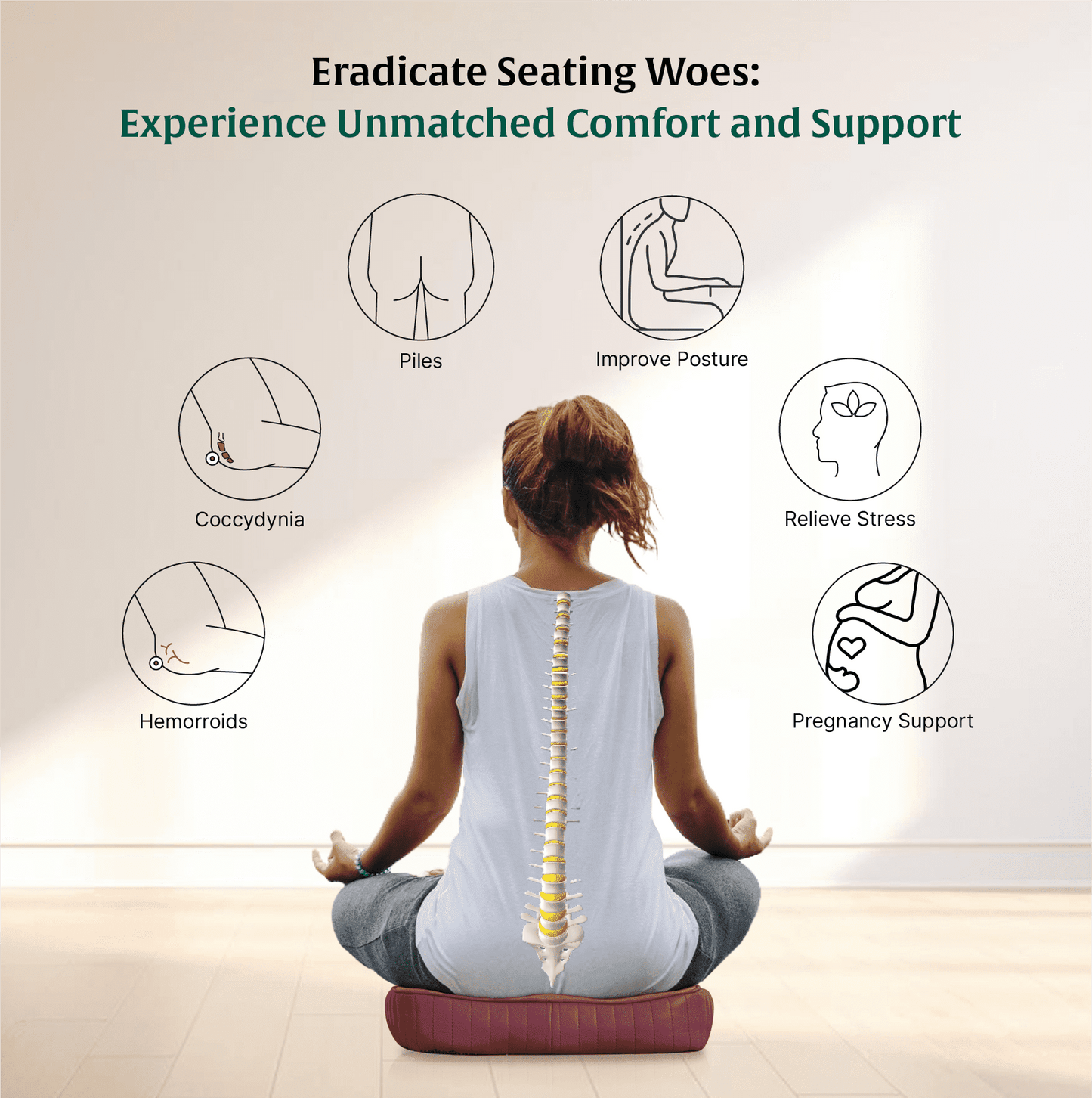 Sprucesoft - Coccyx Tailbone Support Seat Cushion - Firm Seat Cushion The White Willow