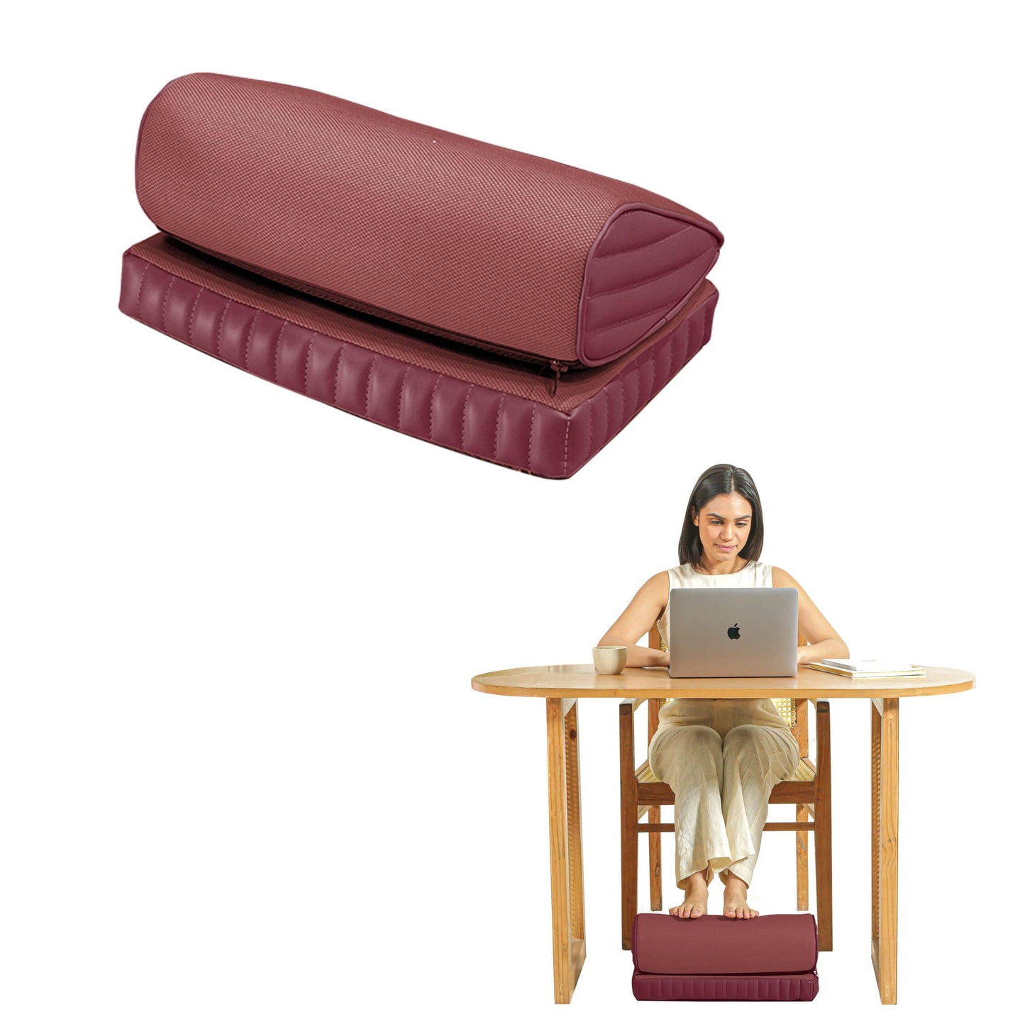 StepComfort Curve Footrest Foot Rest Cushion The White Willow Adjustable Footrest- 2 Layers Berry