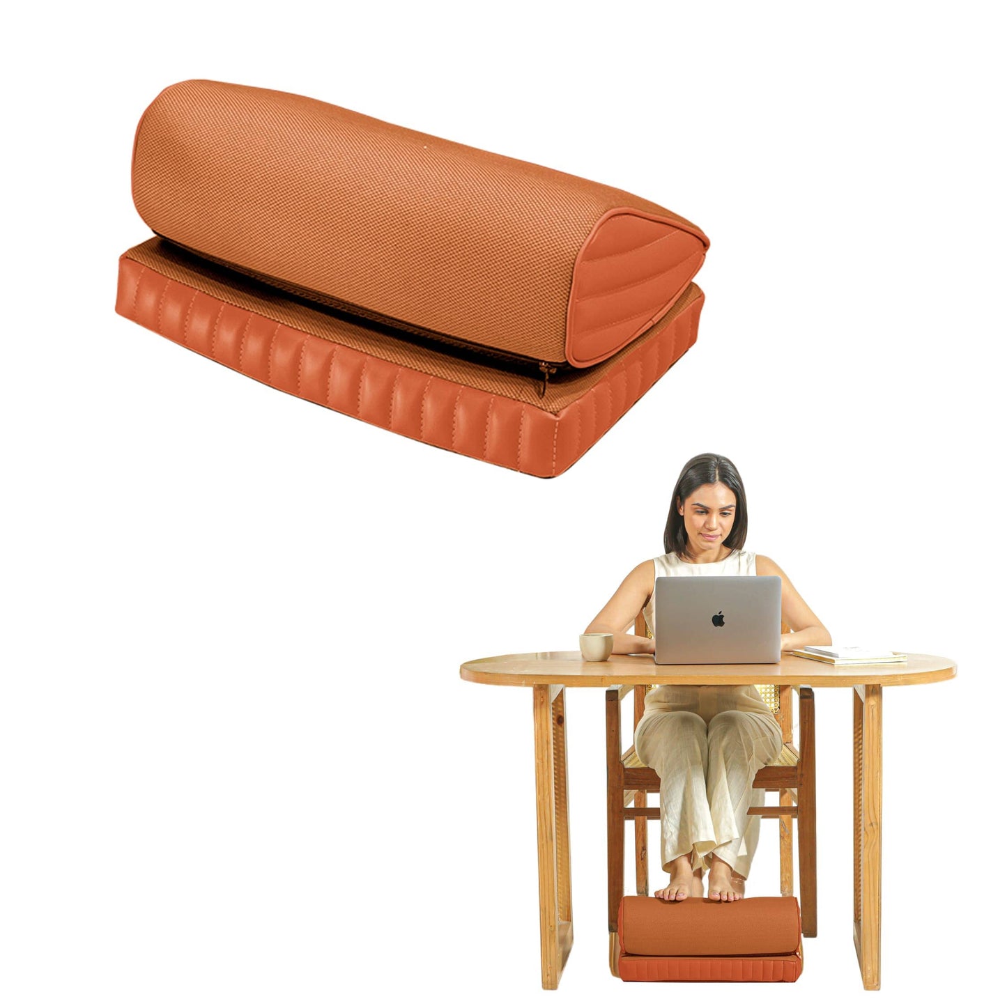StepComfort Curve Footrest Foot Rest Cushion The White Willow Adjustable Footrest- 2 Layers Sandstone