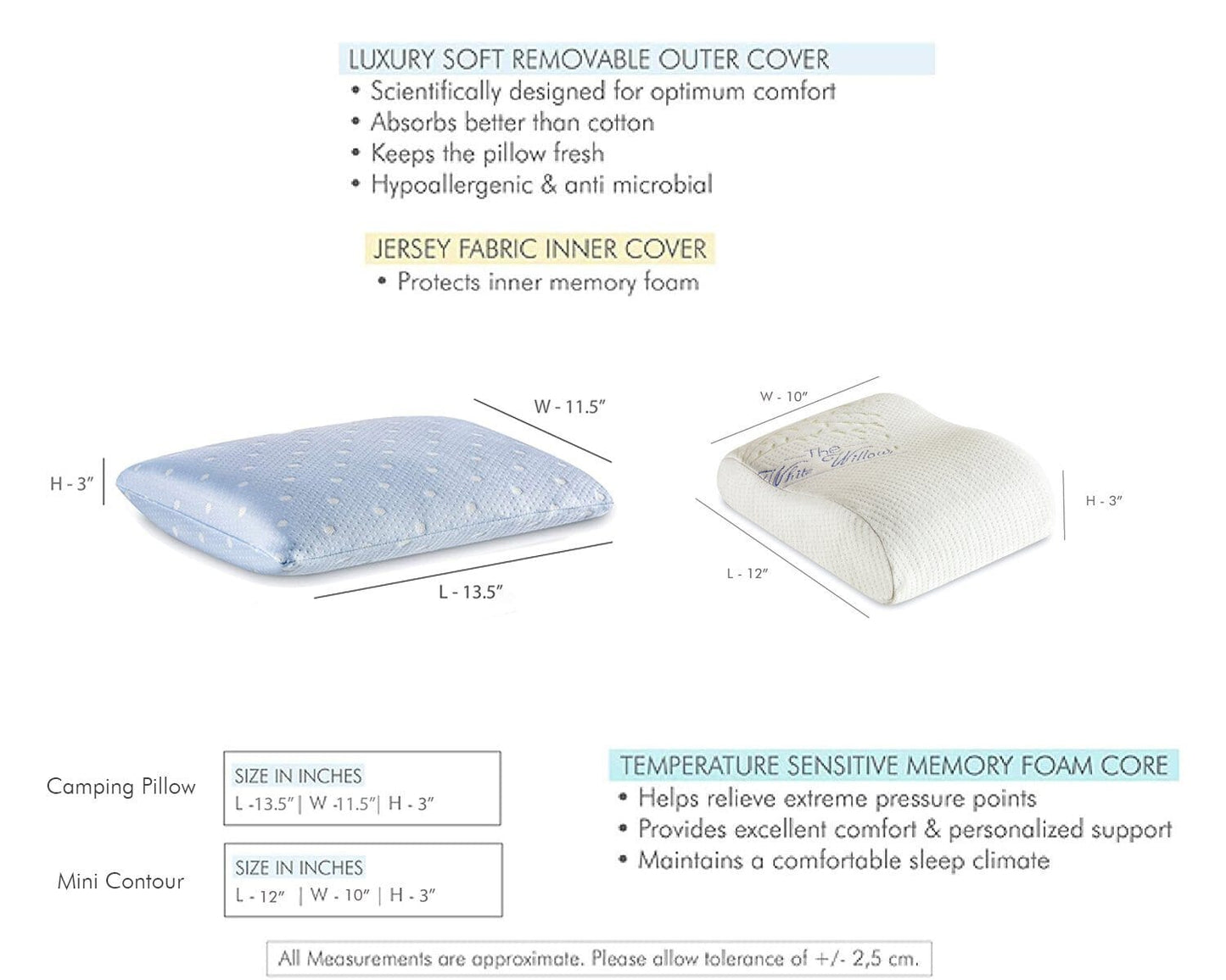 Suburban - Travel Combo - Memory Foam Travel Neck Support Pillow & Camping Pillow - Medium Firm Combo-Travel-Pillow The White Willow