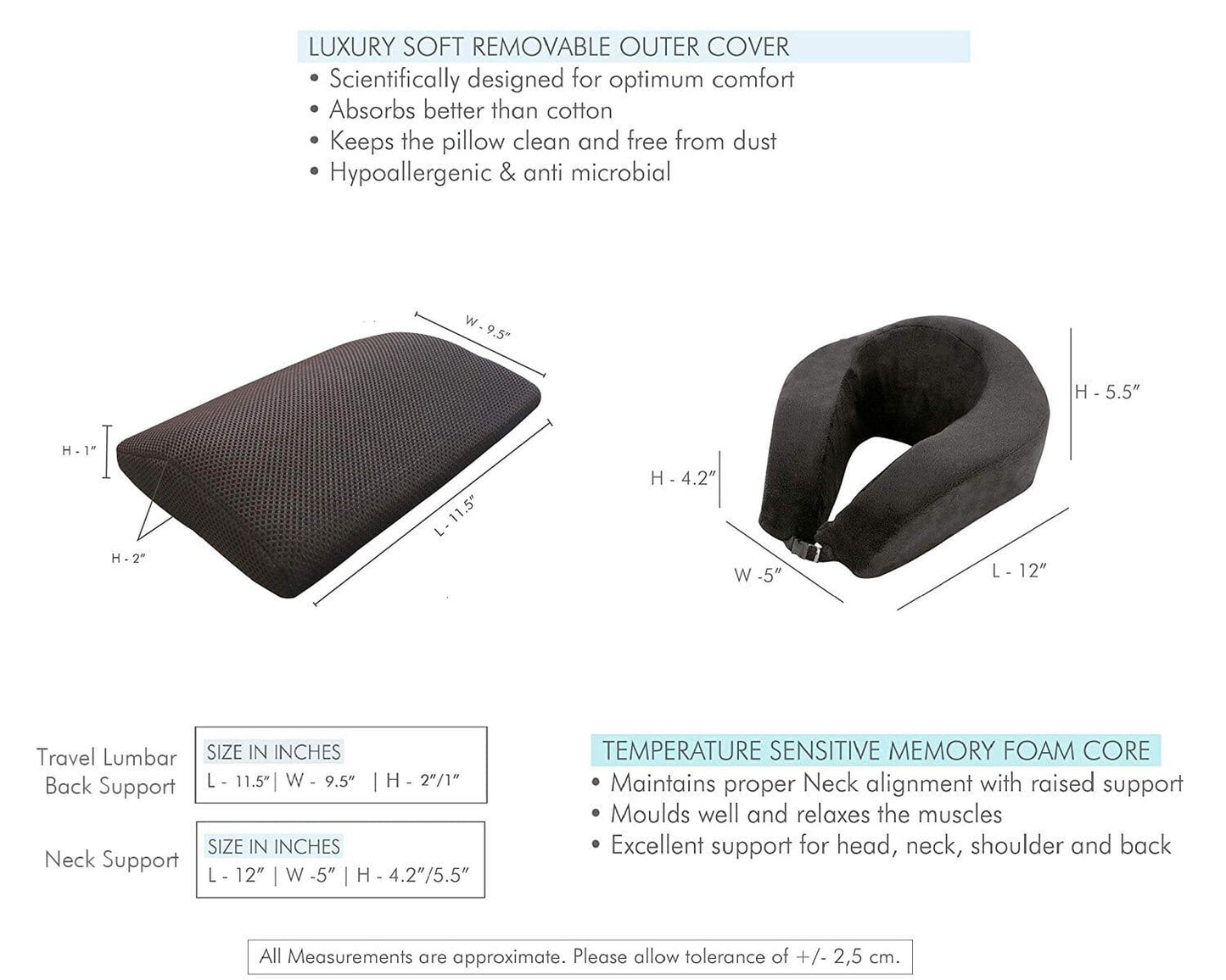 Suburban - Travel Combo - Memory Foam Travel Neck Support Pillow & Camping Pillow - Medium Firm Combo-Travel-Pillow The White Willow