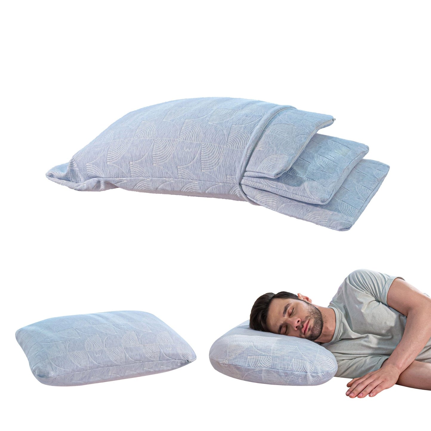 Triple Layer Adjustable Comfort Pillow Regular Pillow The White Willow Misty Blue Hush