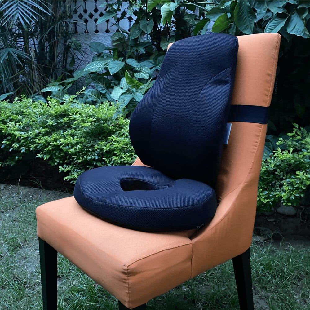 Wingman - Work From Home Combo - Memory Foam Lumbar Backrest Pillow & HR Foam Donut Shaped Seat Cushion - Medium Firm Combo-Back-Seat The White Willow