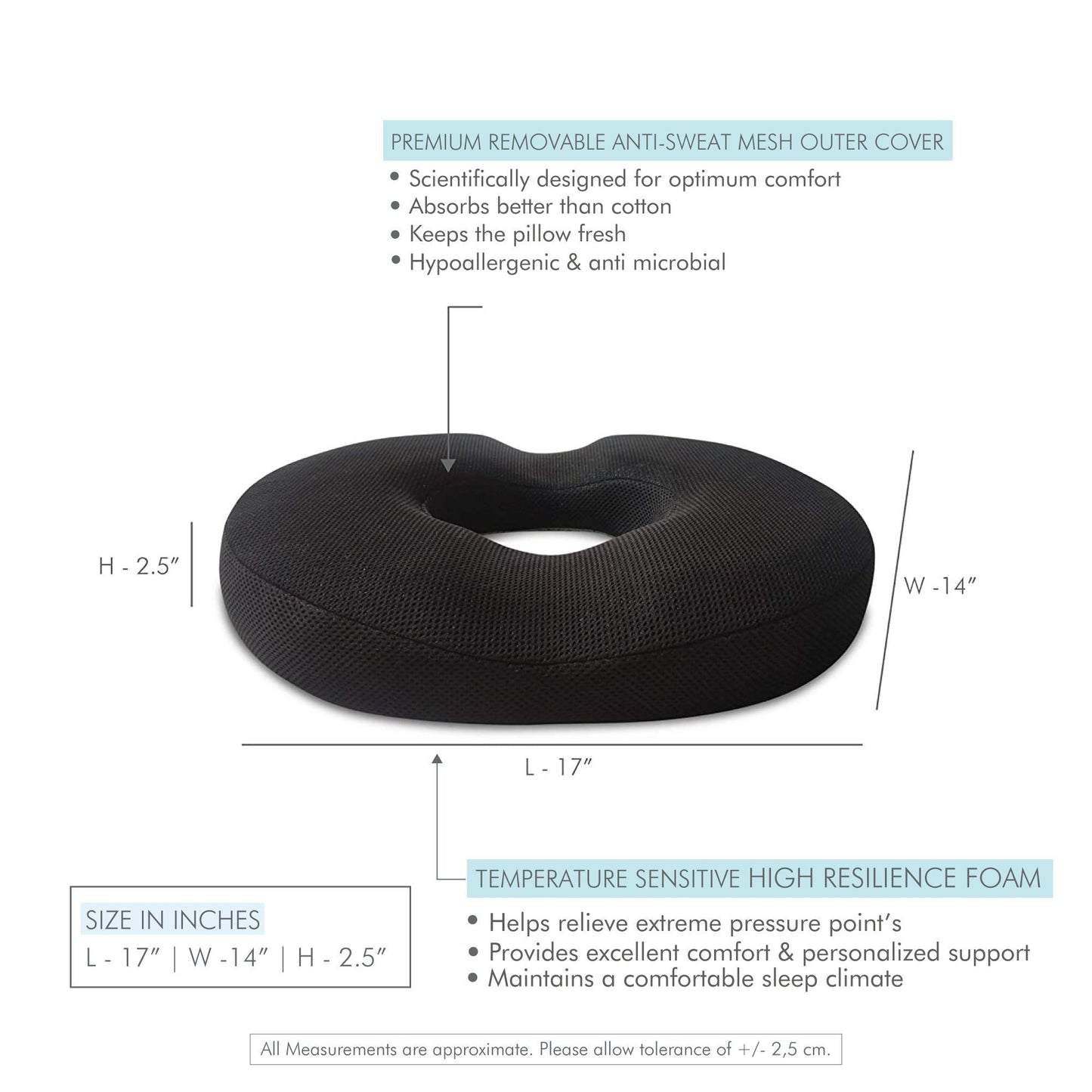 Sky - HR Foam Donut Shaped Seat Cushion - Tailbone and Lumbar Support - Firm - The White Willow