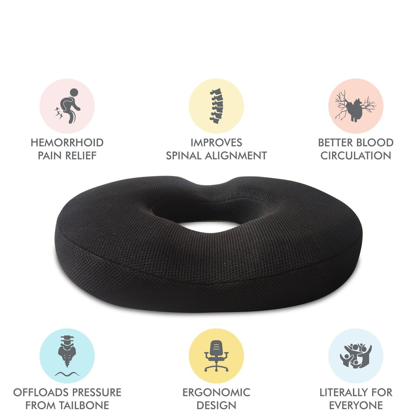 Sky - HR Foam Donut Shaped Seat Cushion - Tailbone and Lumbar Support - Firm - The White Willow