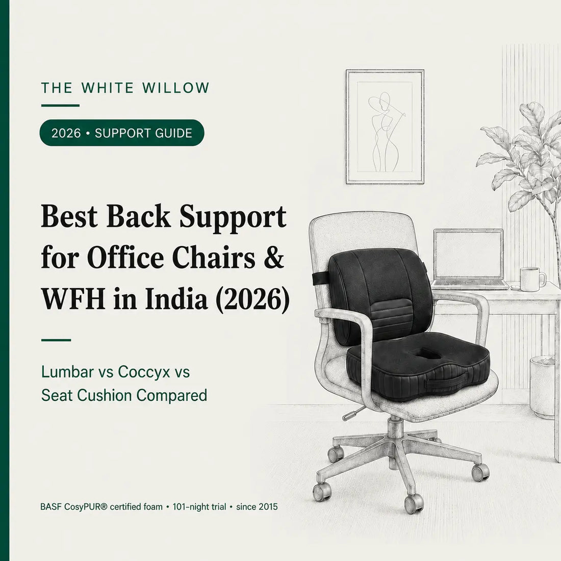 Best Back Support for Office Chairs & WFH in India (2026): Lumbar vs Coccyx vs Seat Cushion Compared