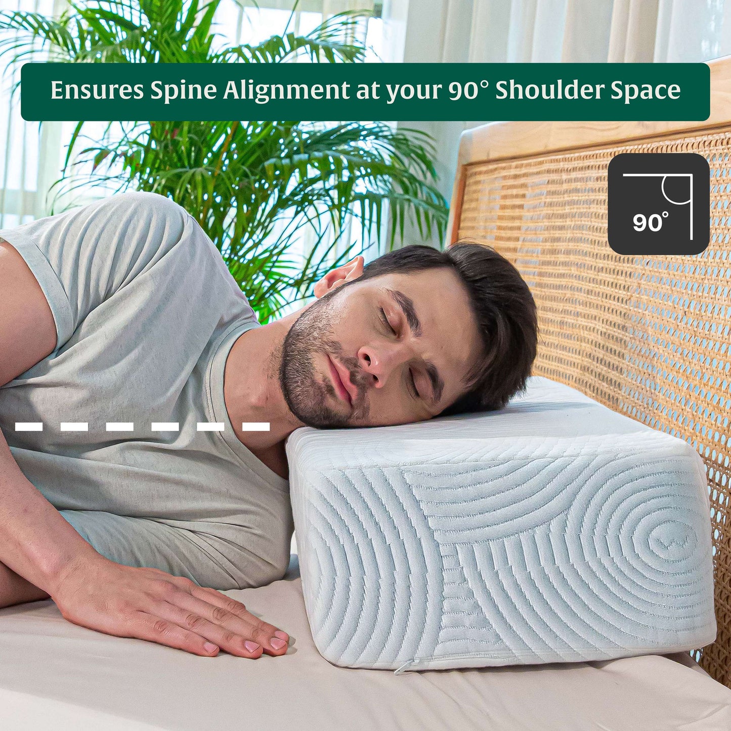 Man sleeping on Side Sleeper Pro Pillow for proper spine alignment.