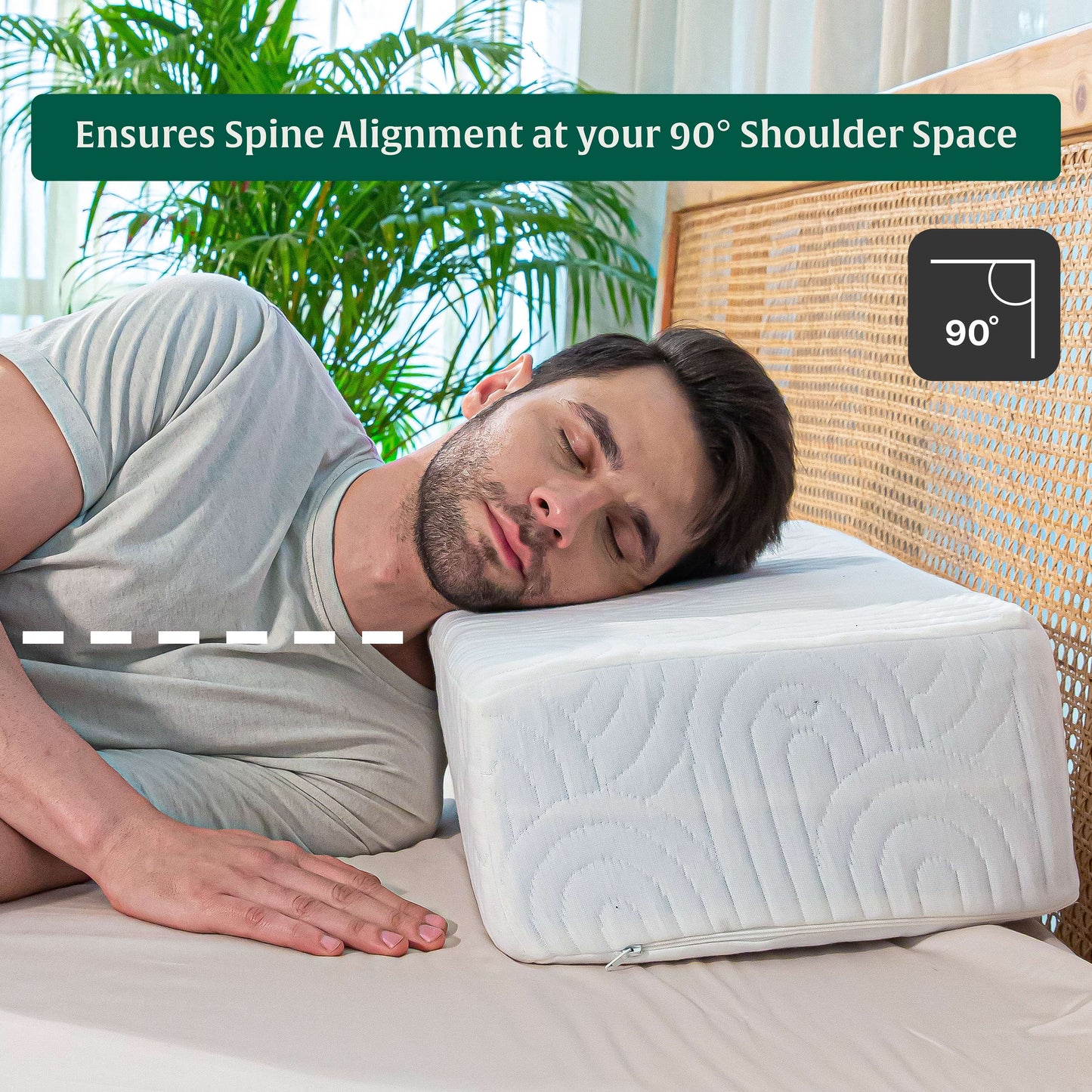 Man sleeping on a Side Sleeper Pro Pillow for optimal spine alignment.