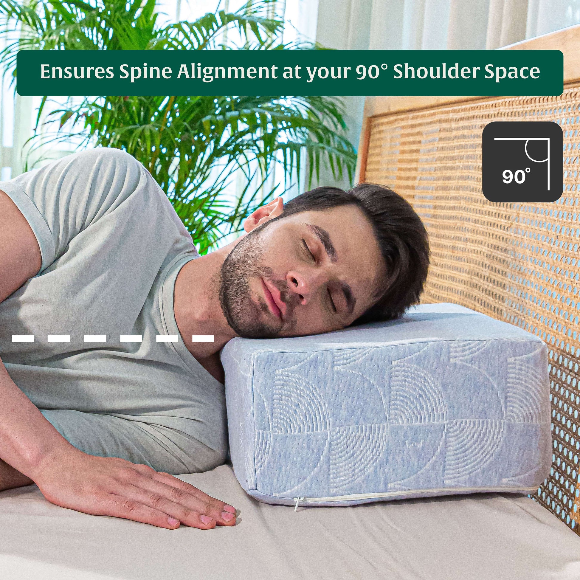 Man sleeping on Side Sleeper Pro Pillow for optimal spine alignment.