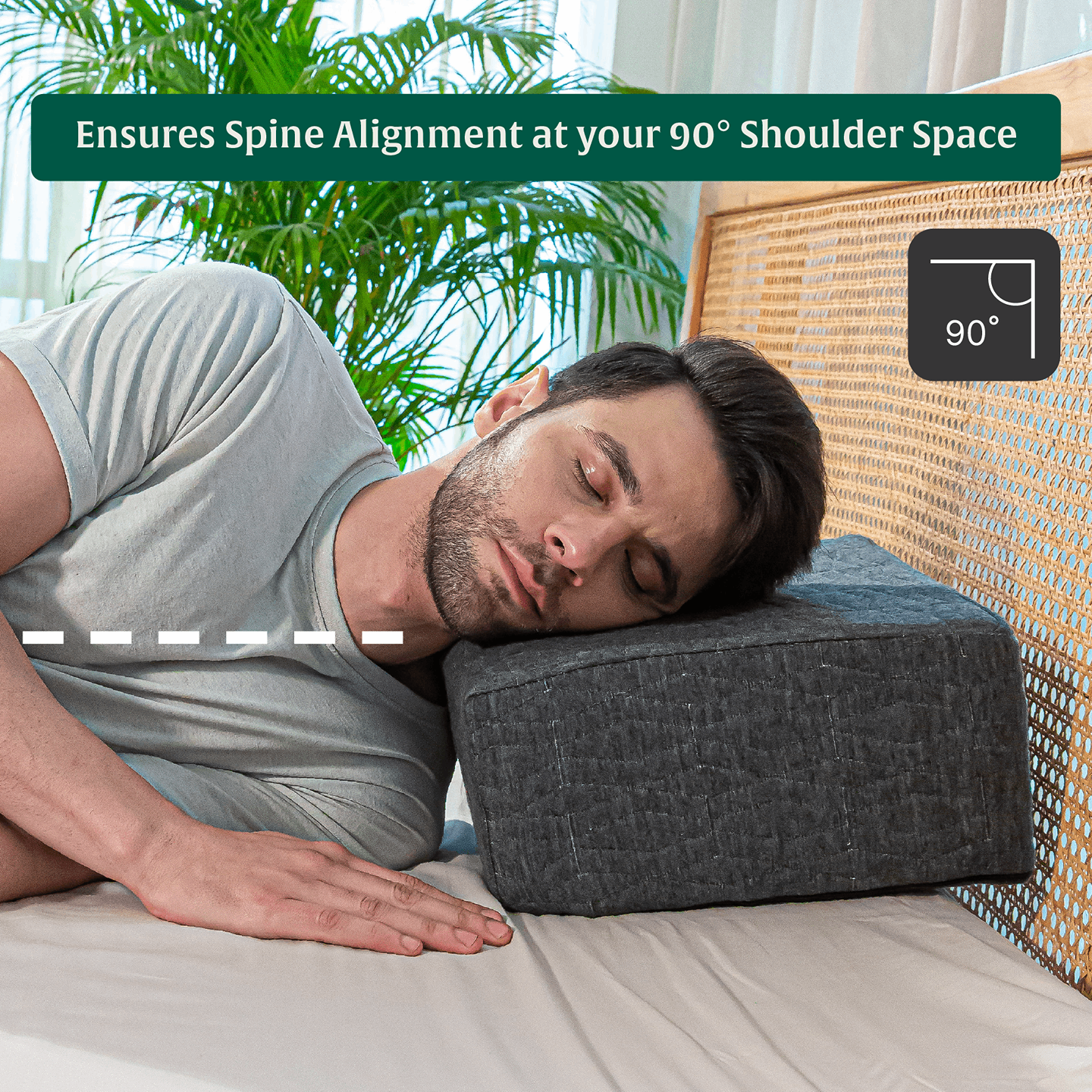 Man using Side Sleeper Pro Pillow for optimal spine alignment.