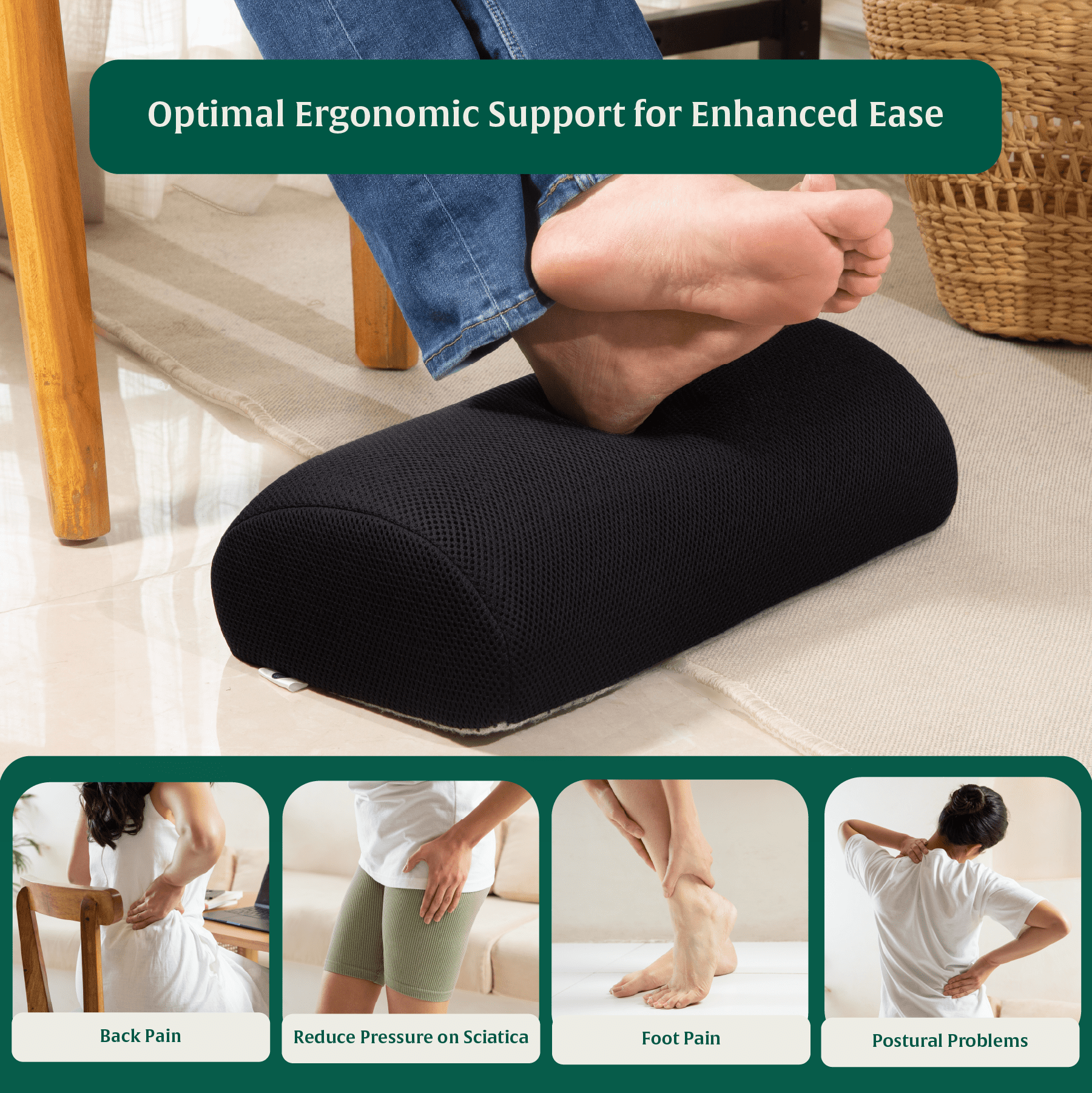 BeatriX - High Resilience (HR) Foam Foot Rest Cushion for Feet & leg Support - Firm Support The White Willow Adjustable Footrest- 3 layers 