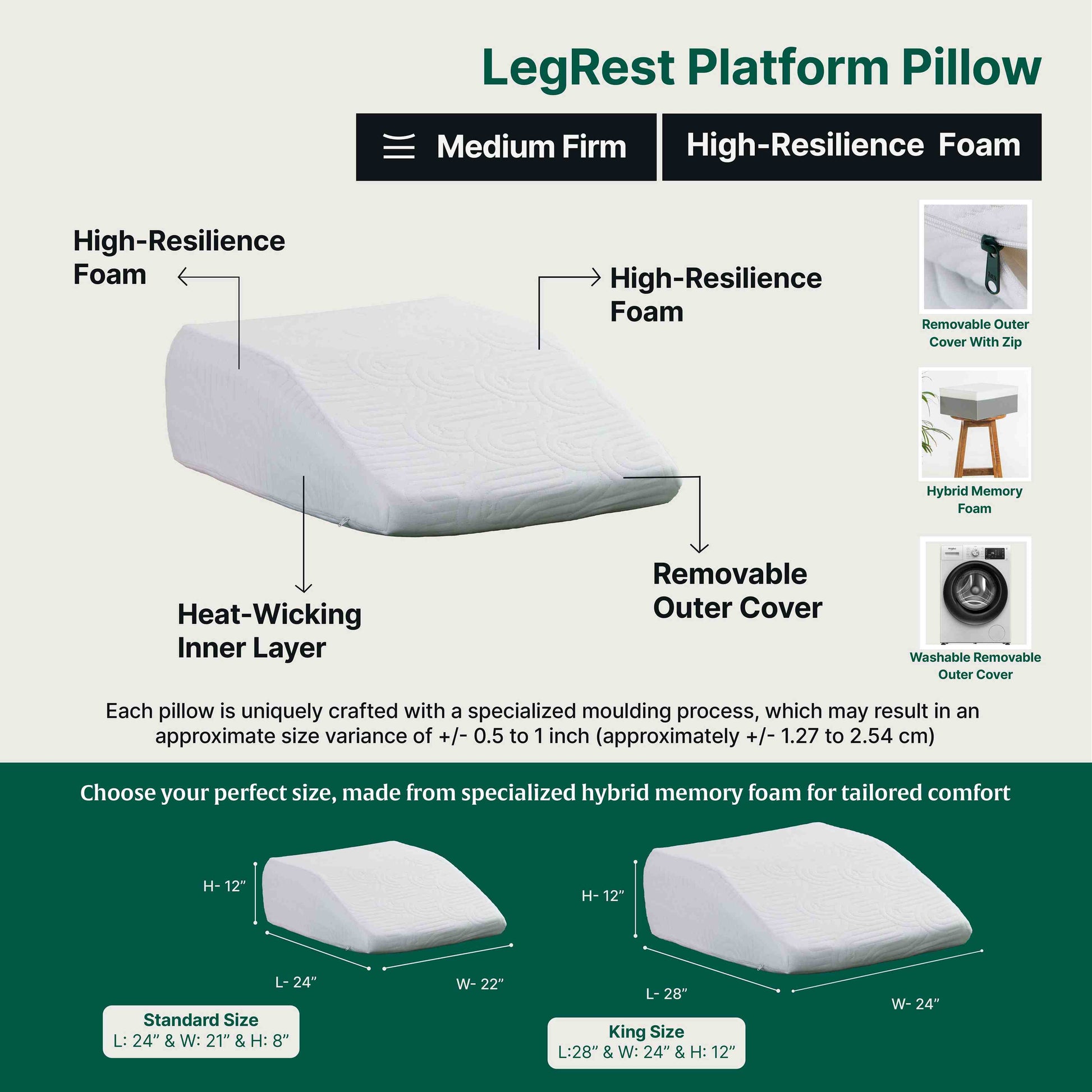 Sirius - HR Foam Leg Elevation Wedge Pillow - Medium Firm - The White Willow