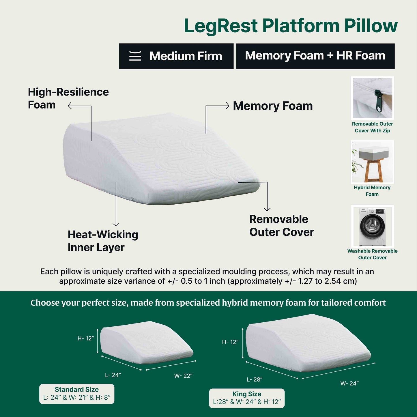Sirius - HR Foam Leg Elevation Wedge Pillow - Medium Firm - The White Willow