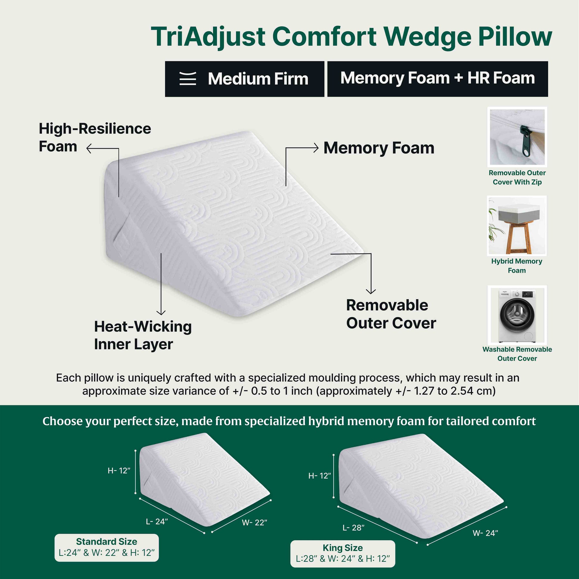 Relatic- HR Foam- Adjustable Wedge Pillow - Medium Size - Medium Firm The White Willow 